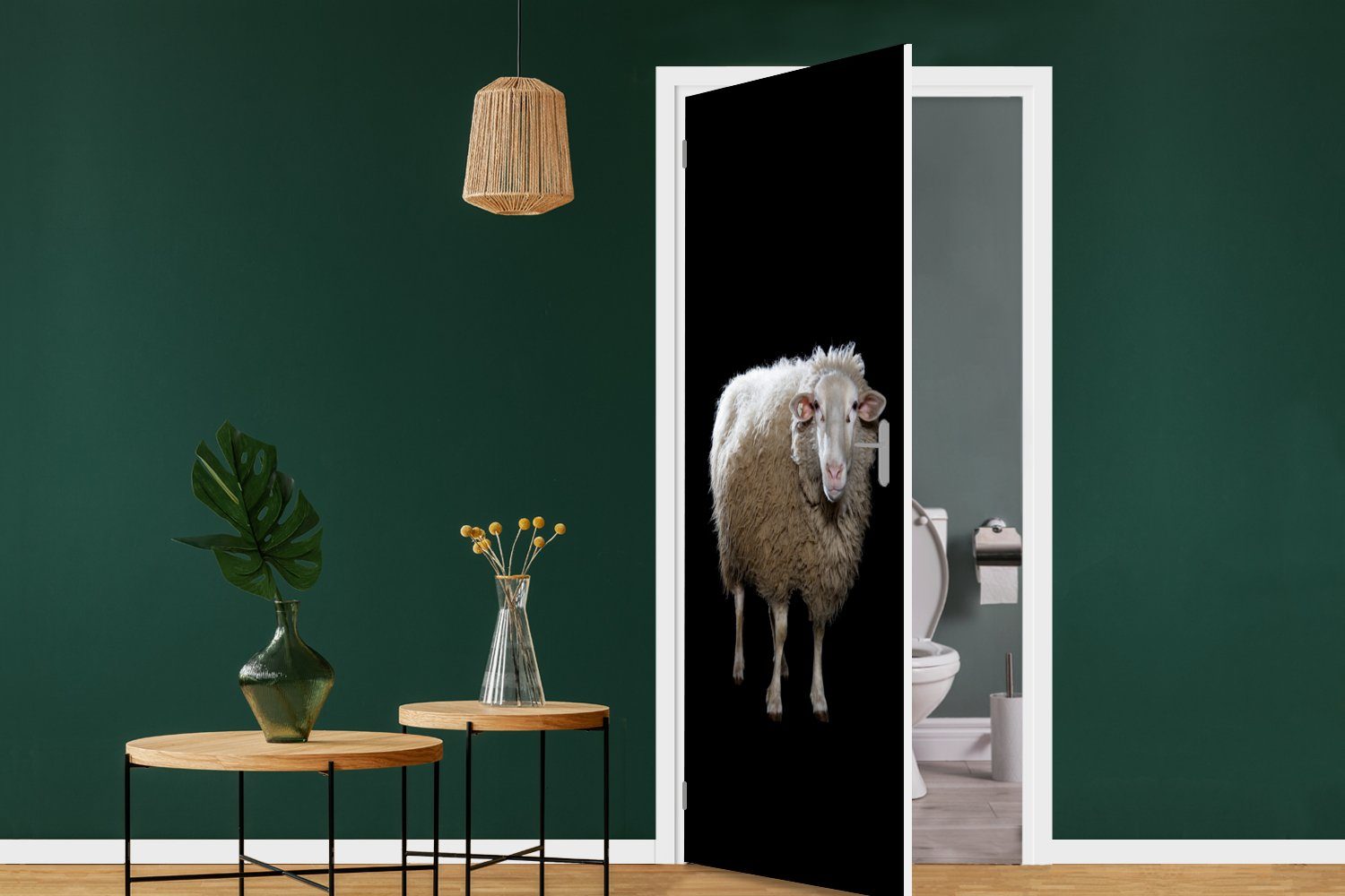 Schwarz, Tür, für Matt, cm Türaufkleber, Türtapete St), 75x205 (1 - Nutztiere bedruckt, Fototapete Schafe - MuchoWow