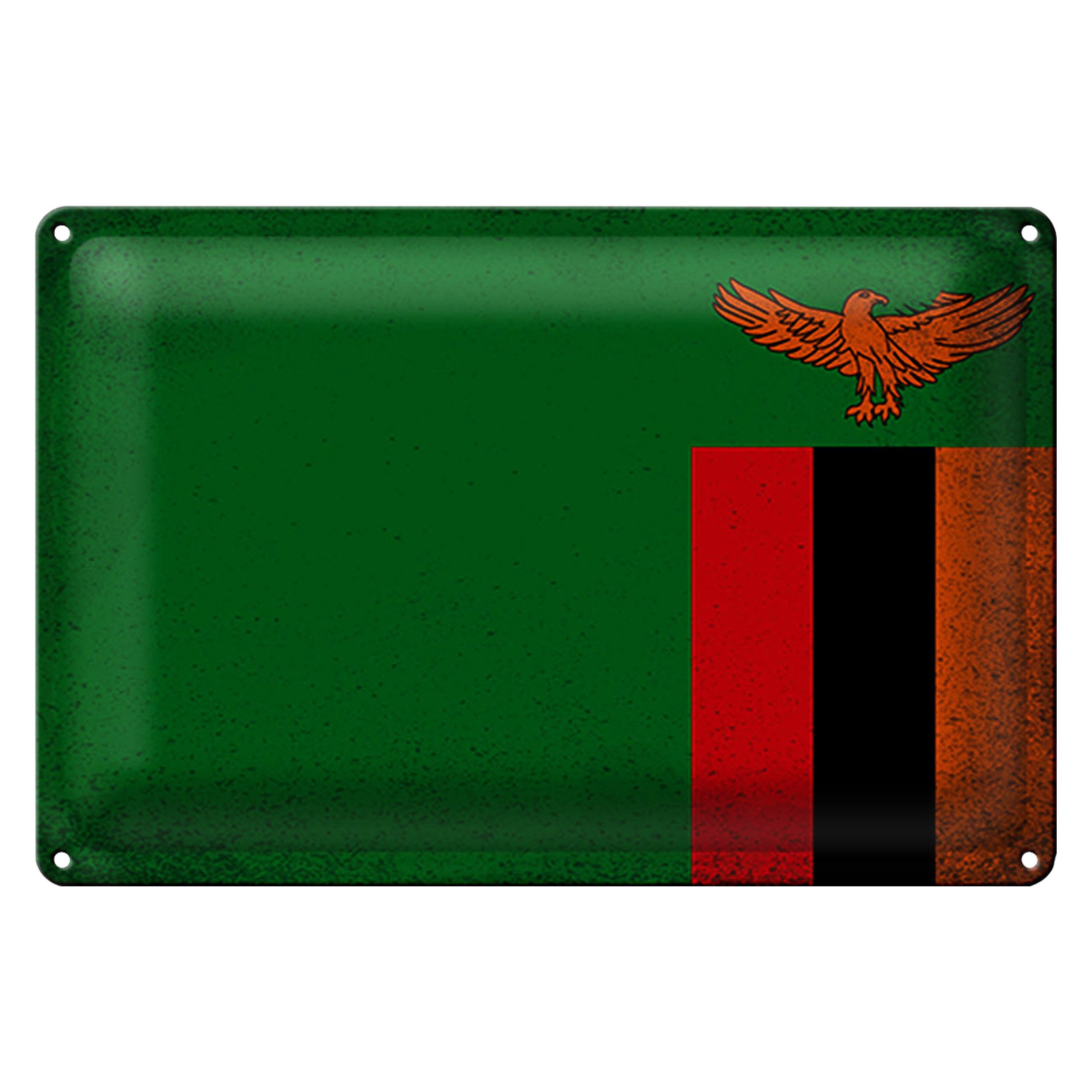 Roomando Metallschild Blechschild Flagge Sambia 30x20cm Flag of Zambia Vintage