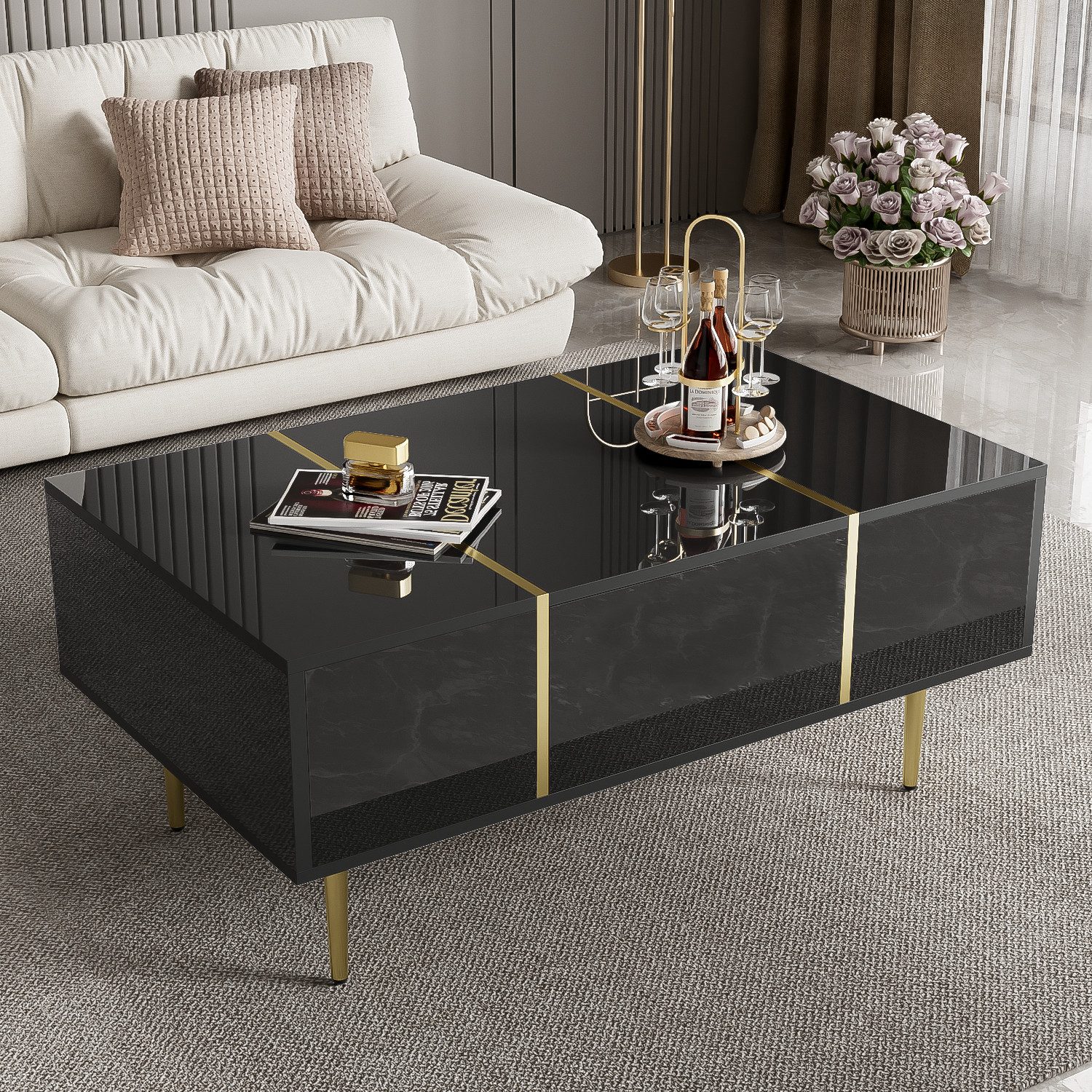 STILVORA Sideboard Hochglanz-Couchtisch mit Stauraum Beistelltisch günstig online kaufen