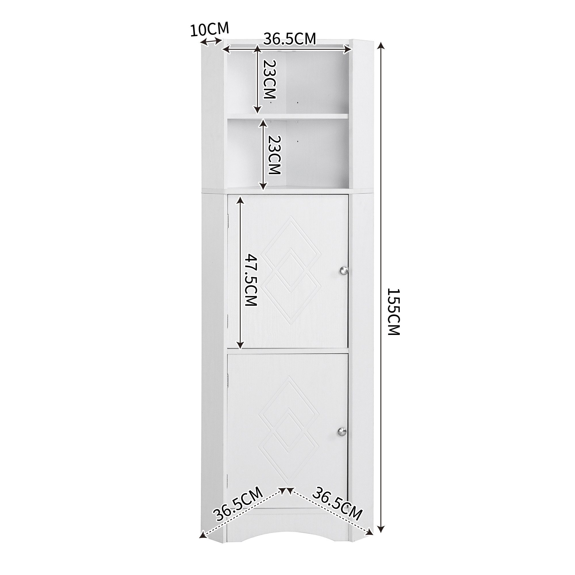 Flieks Badkommode Eckschrank mit 2 Türen und verstellbarem Einlegeboden (36.5x36.5x155 cm, 1 St., für Wohnzimmer, Arbeitszimmer, Schlafzimmer), Hochschrank mit  – Bild 4 von 5