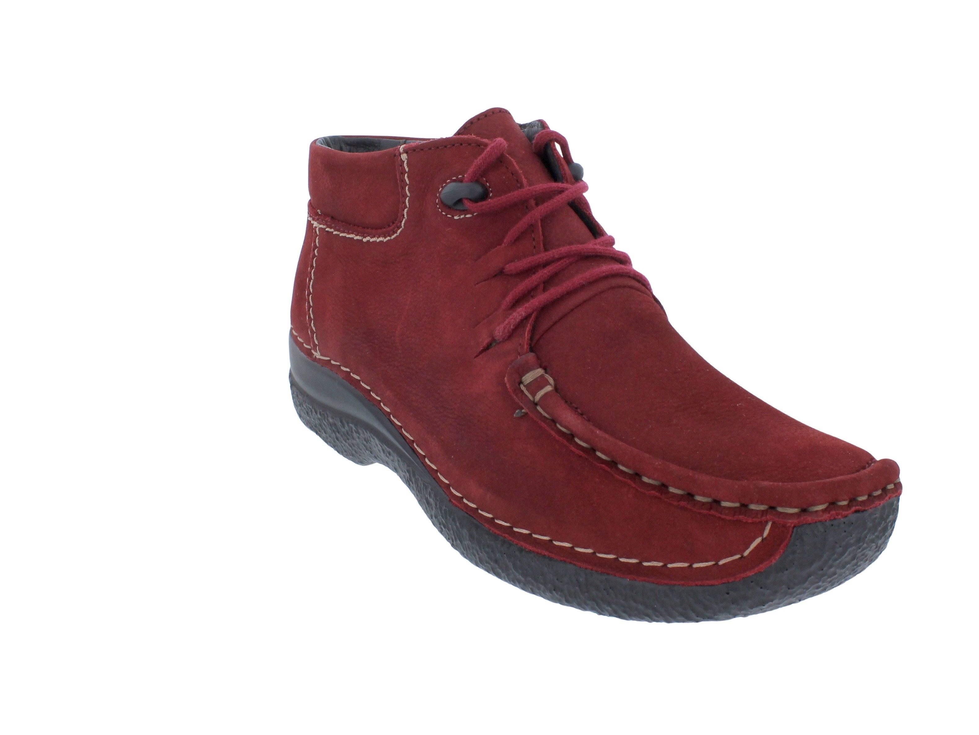 WOLKY Wolky Seamy Moc Bootie 0625311-553, Antique Nubuckleder, Cherry red, Schnürstiefel
