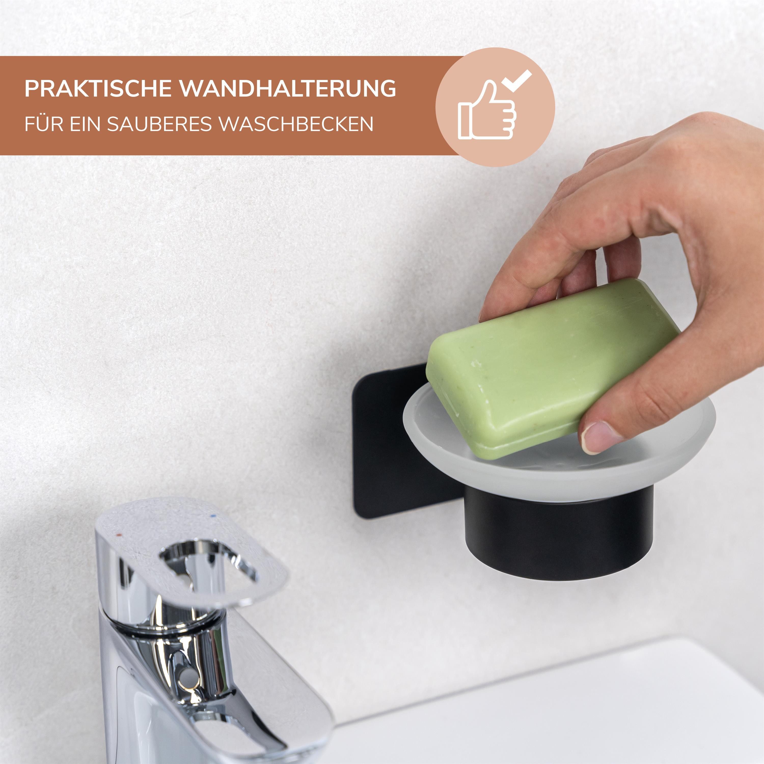 bremermann Seifenschale Bad-Serie PIAZZA BLACK TAPE - mit Klebepad, schwarz, Breite: 11 cm, 1-St.