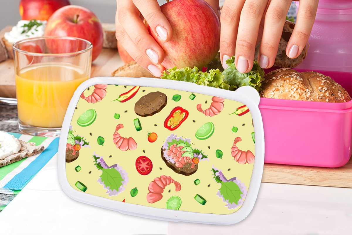 für Kunststoff, Lunchbox Lebensmittel Erwachsene, Gemüse, rosa Kinder, MuchoWow - Brotbox - Muster Brotdose (2-tlg), Snackbox, Kunststoff Mädchen,
