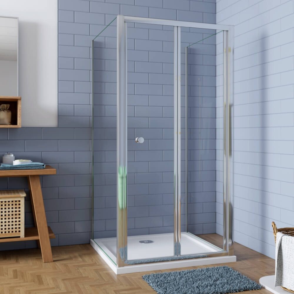 Duschparadies Eckdusche 185cm Schiebetür Bifold-Tür mit Seitenwand Dusche Duschkabinen, BxT: 70x70 cm, Sicherheitsglas, ebenerdiger Einbau möglich