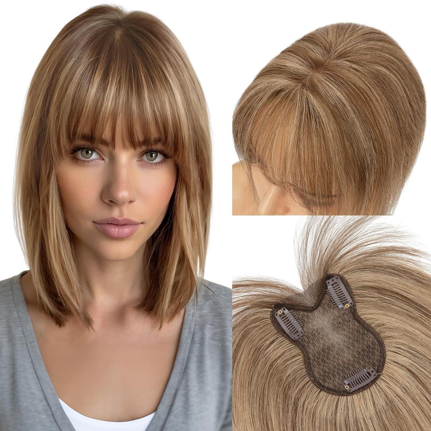 LuxusKollektion Echthaar-Extension Haarteil Clipin Echthaar 360Grad Mit Pony 4p27 Mittelbraun Dunkelblond