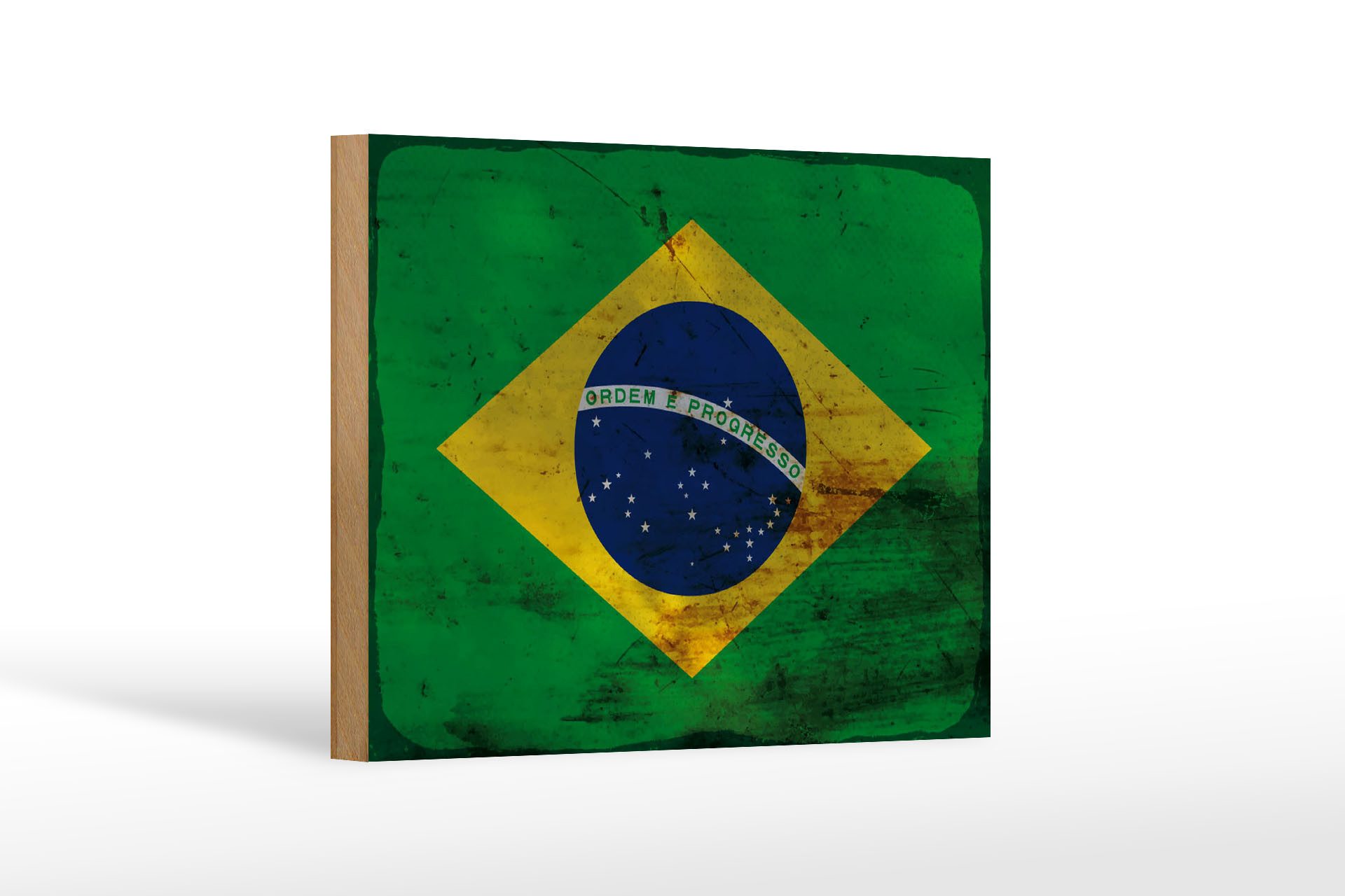 Femer GmbH Holzbild Flagge Brasilien 18x12 cm Flag of Brazil Rost, Flaggen (1 St), Glatte Holzfaserplatte (MDF), vorn beschichtet