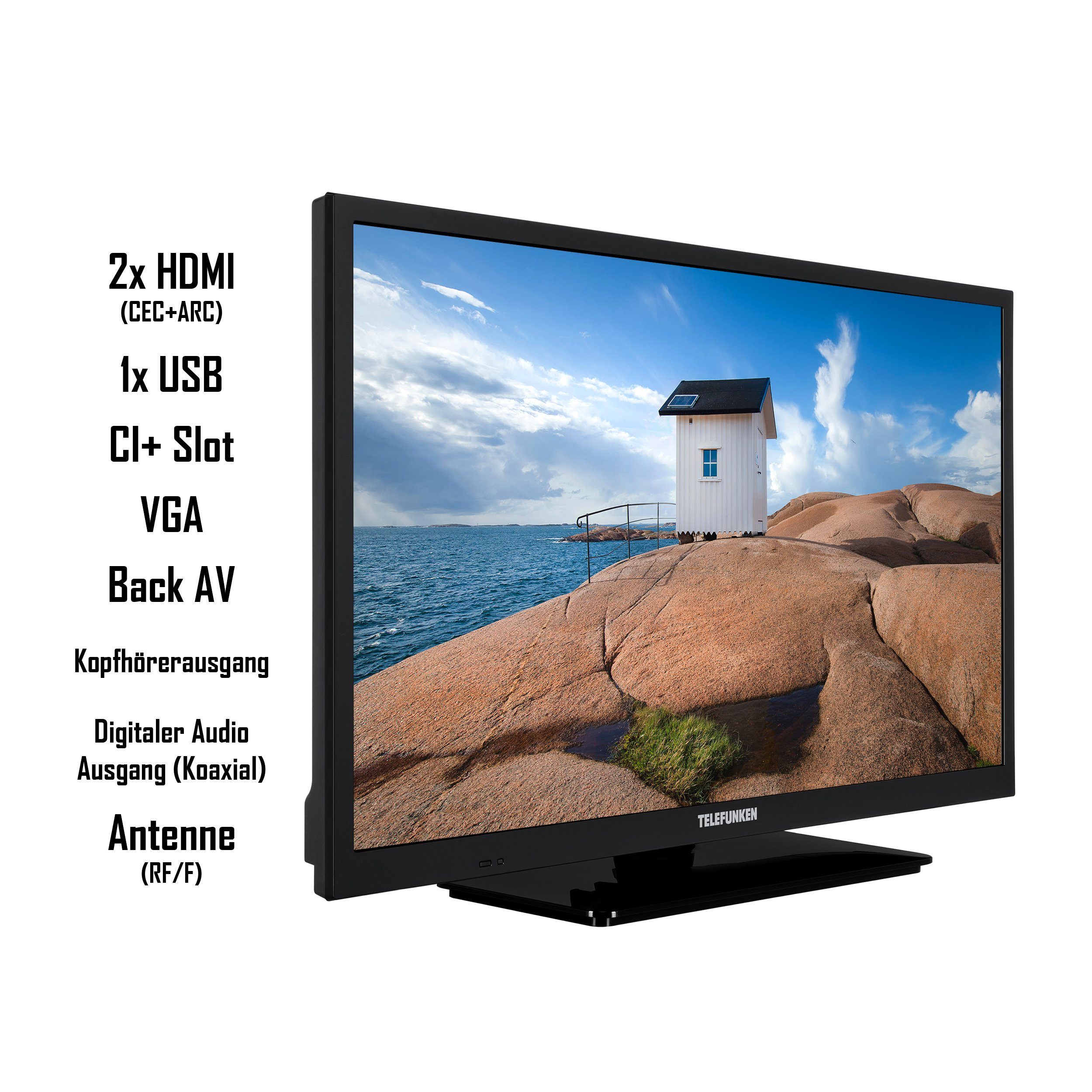 Telefunken XH24SN550MVD LCD-LED Fernseher Volt Anschluss, Triple-Tuner, Monate 6 HD-ready, DVD-Player, TV, (60 Smart HD+ cm/24 12 gratis) Zoll