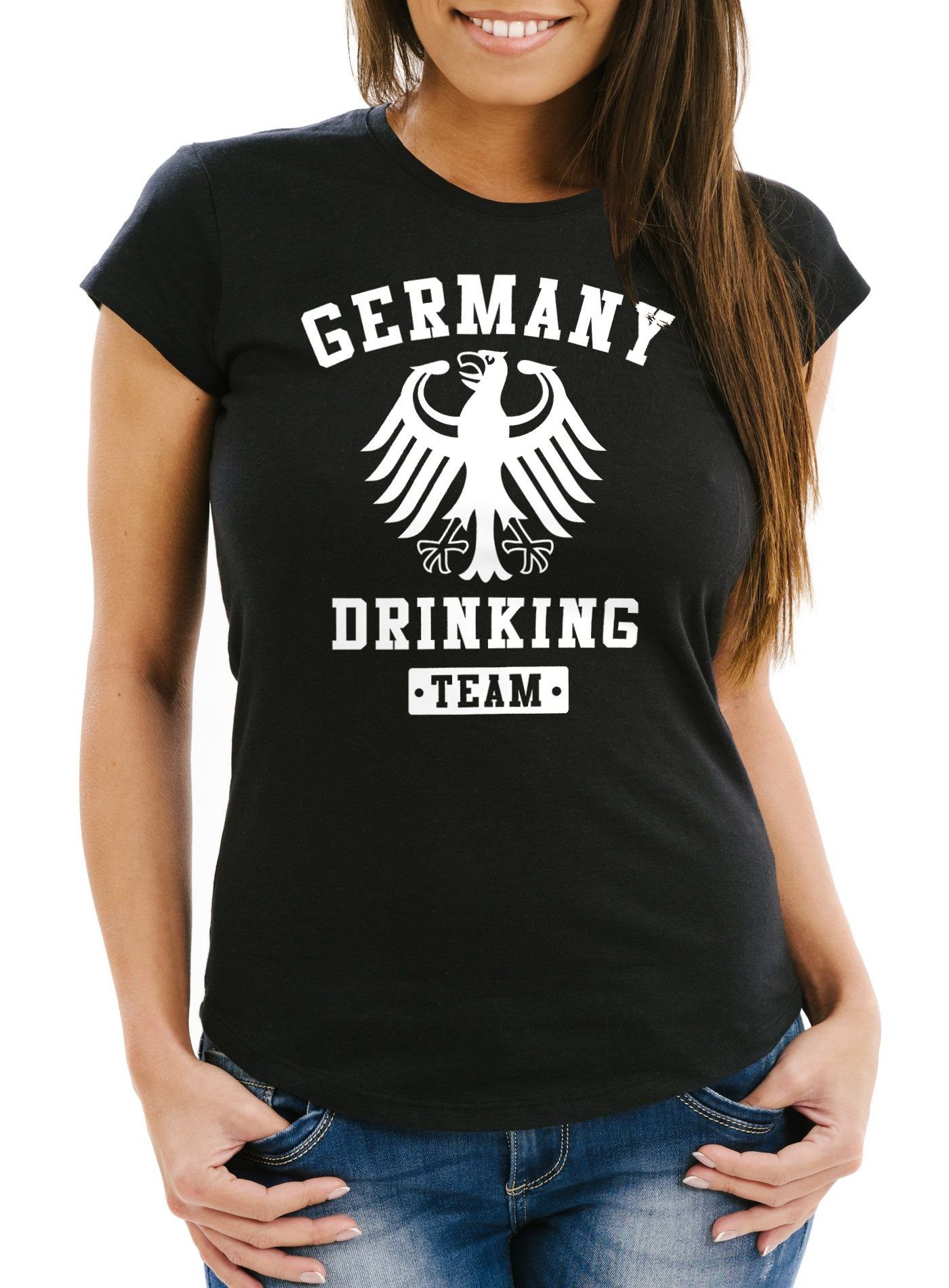 MoonWorks Print-Shirt Damen T-Shirt Germany Drinking Team Adler Trinken Slim Fit Moonworks® mit Print