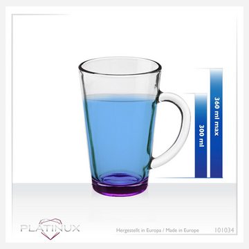 PLATINUX Latte-Macchiato-Glas Bunte Kaffeegläser, Glas, mit Griff 360ml Set 6 Teilig Mehrfarbig Teegläser Trinkglas