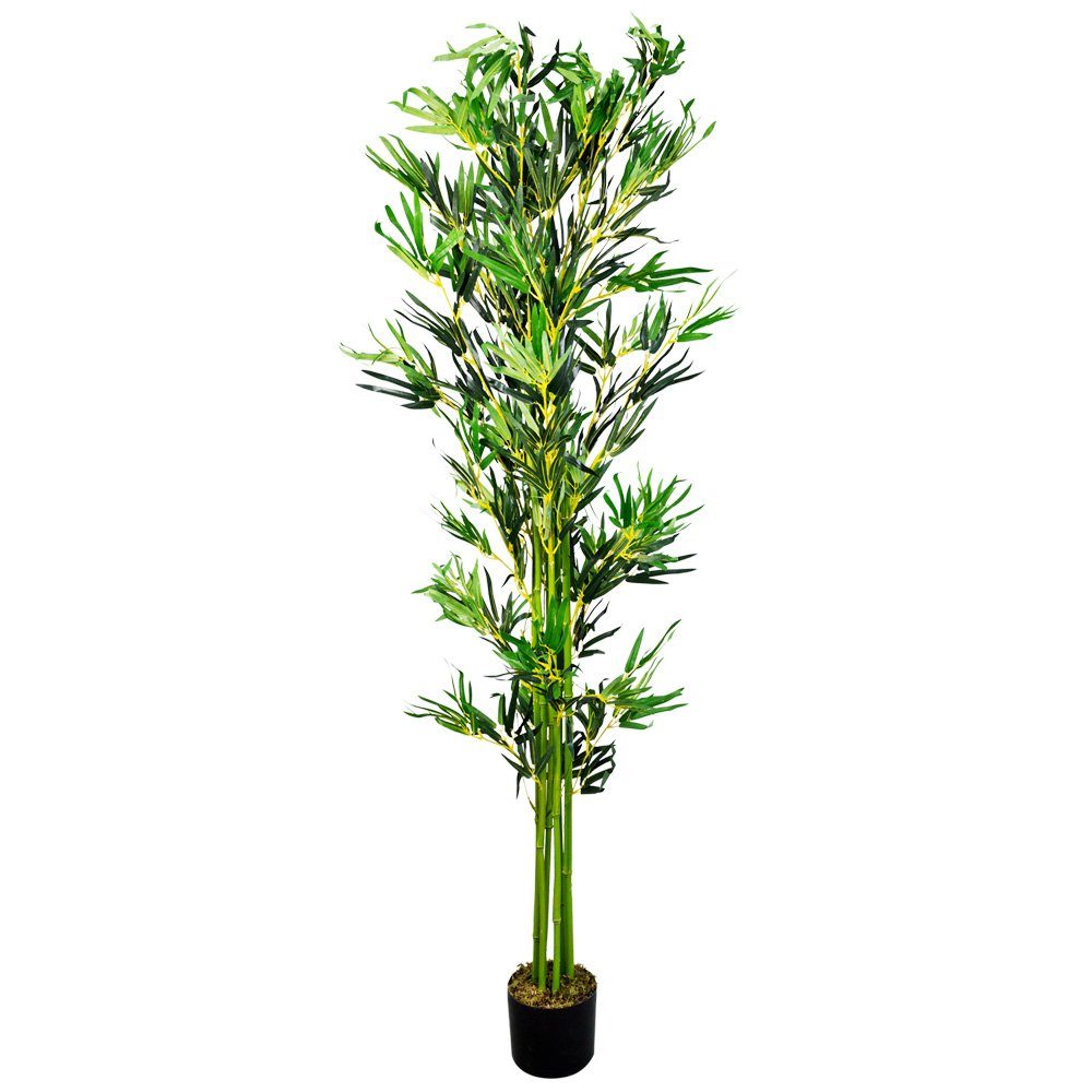 Kunstpflanze Bambus Kunstbaum Kunstpflanze Künstliche Pflanze mit Echtholz 180 cm Decovego, Decovego