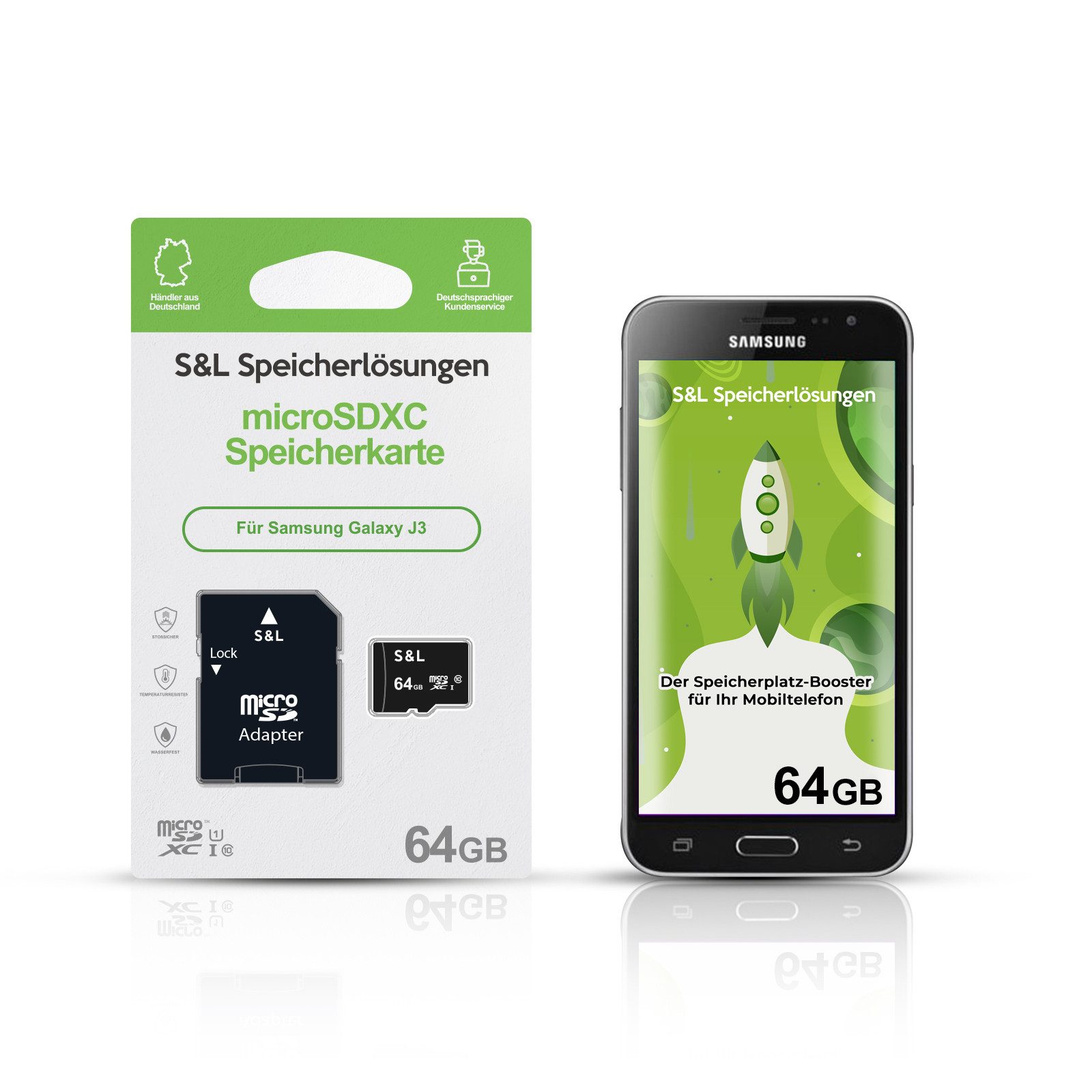 Tec-Expert microSD Karte S&L für Samsung Galaxy J3 Speicherkarte (64 GB, Class 10, microSDXC)