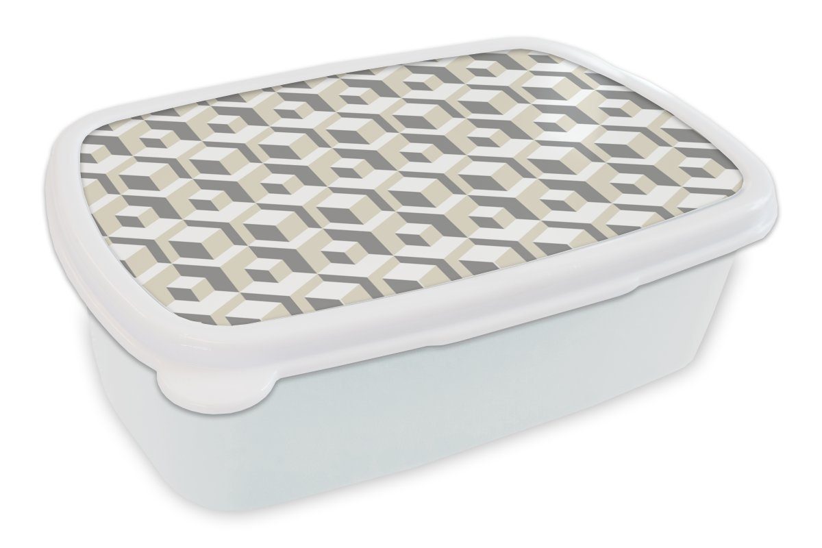MuchoWow Lunchbox Würfel - 3D - Muster, Kunststoff, (2-tlg), Brotbox für Kinder und Erwachsene, Brotdose, für Jungs und Mädchen weiß