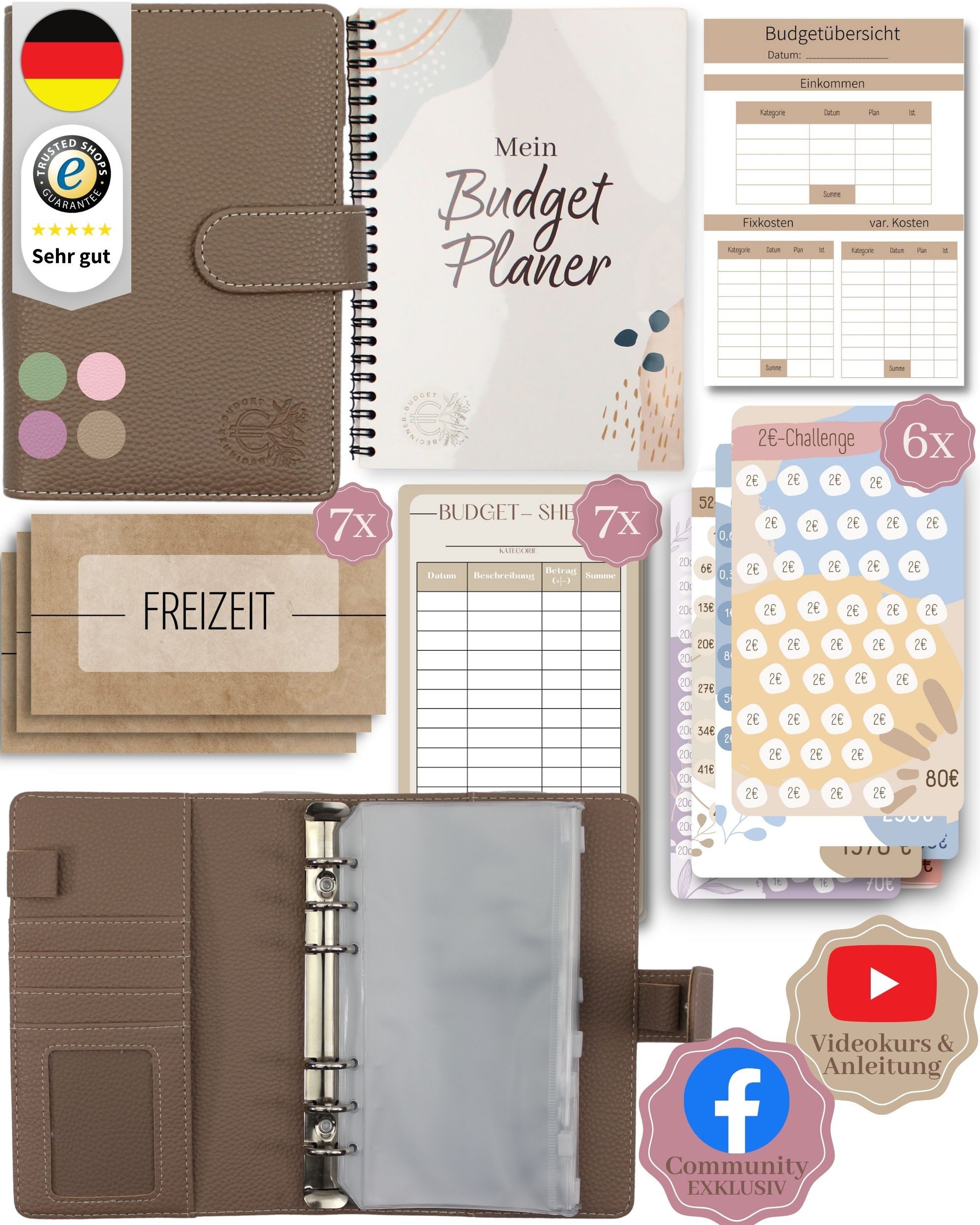 BeginnerBudget Ringbuchkalender Budget Planner & Haushaltsbuch Starter-Set: Sparbuch & Spar-Challenges, In Deutschland produziert und zusammengetragen