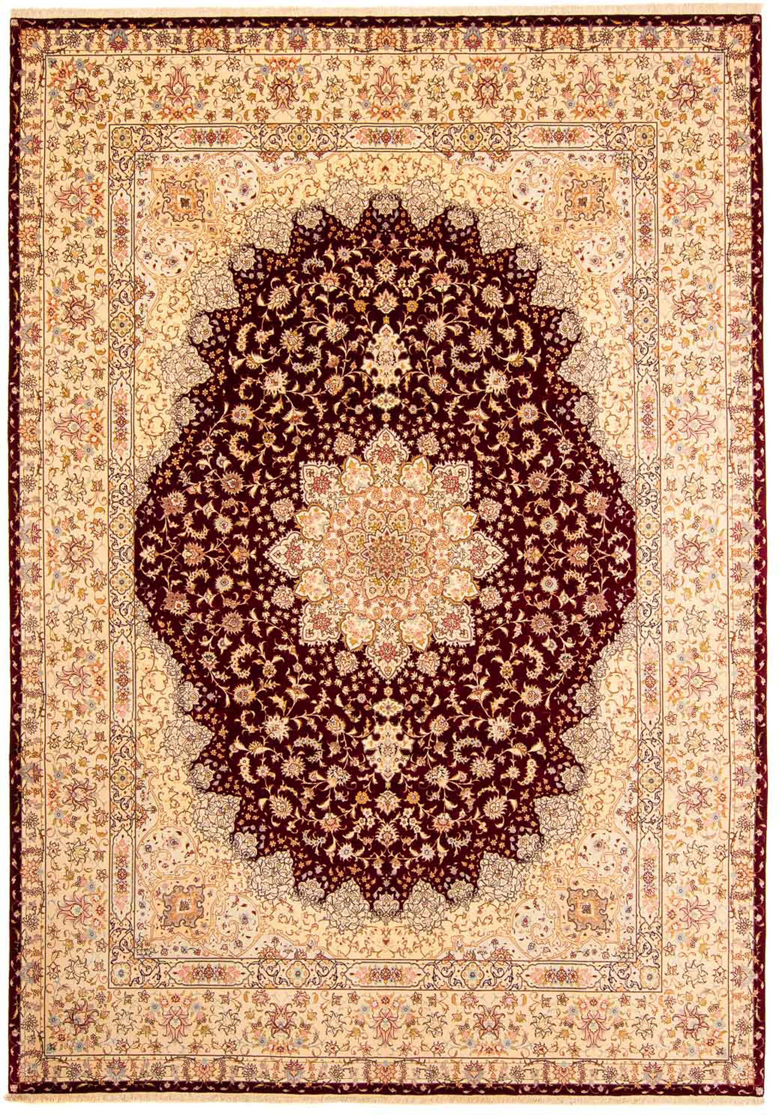 Orientteppich Perser - Täbriz mm, Höhe: 7 Zertifikat - - 301 dunkelrot, rechteckig, - x 405 cm Handgeknüpft, morgenland, Einzelstück mit Royal Wohnzimmer