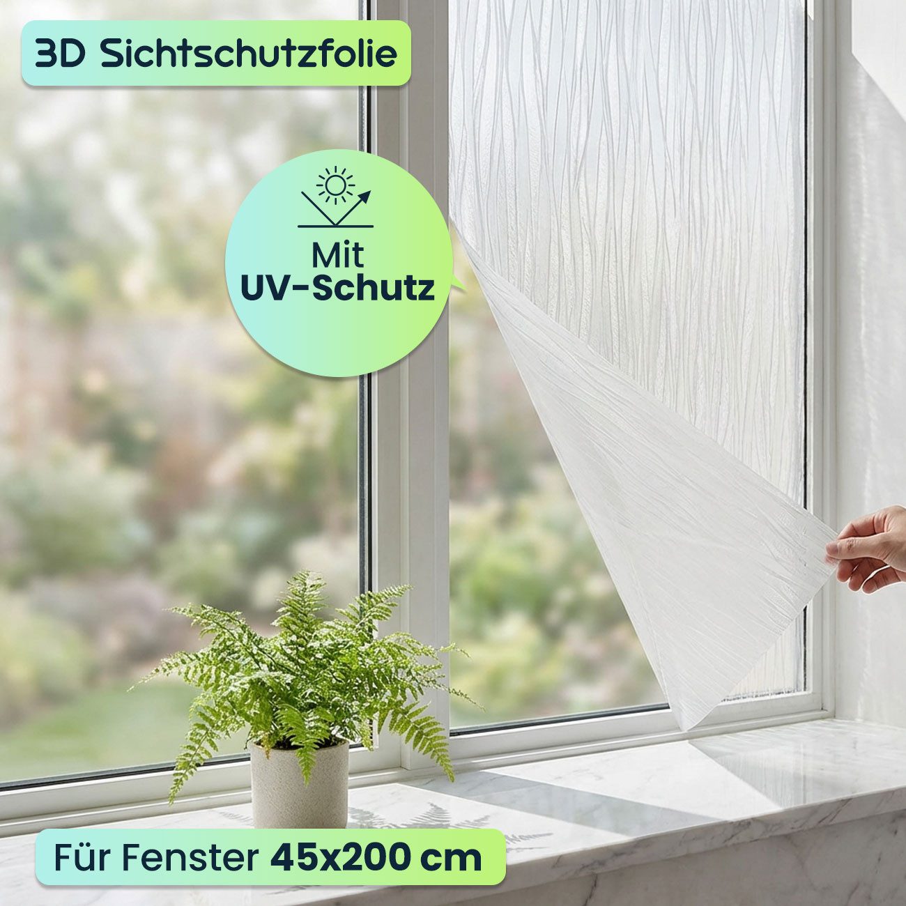 shop'n smile ideoon Sichtschutzfolie 3D Sichtschutzfolie Wellen 45x200cm Fensterfolie UV-Schutz haftend, (1-St), dekoratives Wellendesign/zuschneidbar, abzulösbar/Milchglas-Effekt