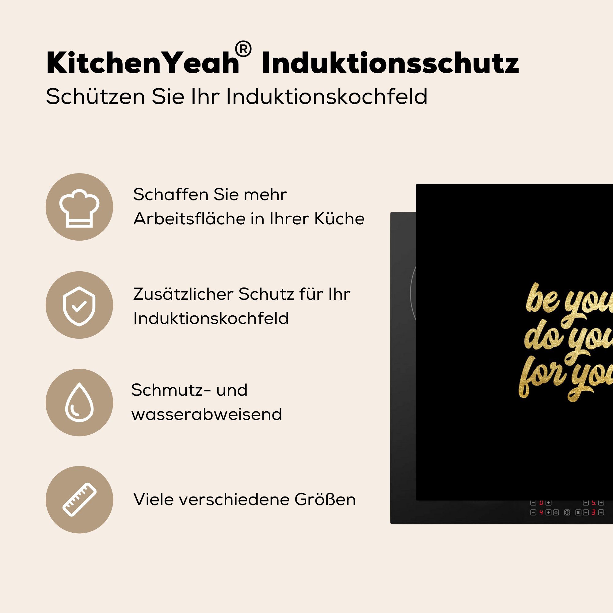 küche (1 MuchoWow für Schwarz - tlg), Gold Arbeitsplatte Zuversicht Ceranfeldabdeckung, Zitat, Vinyl, - cm, 78x78 - Herdblende-/Abdeckplatte