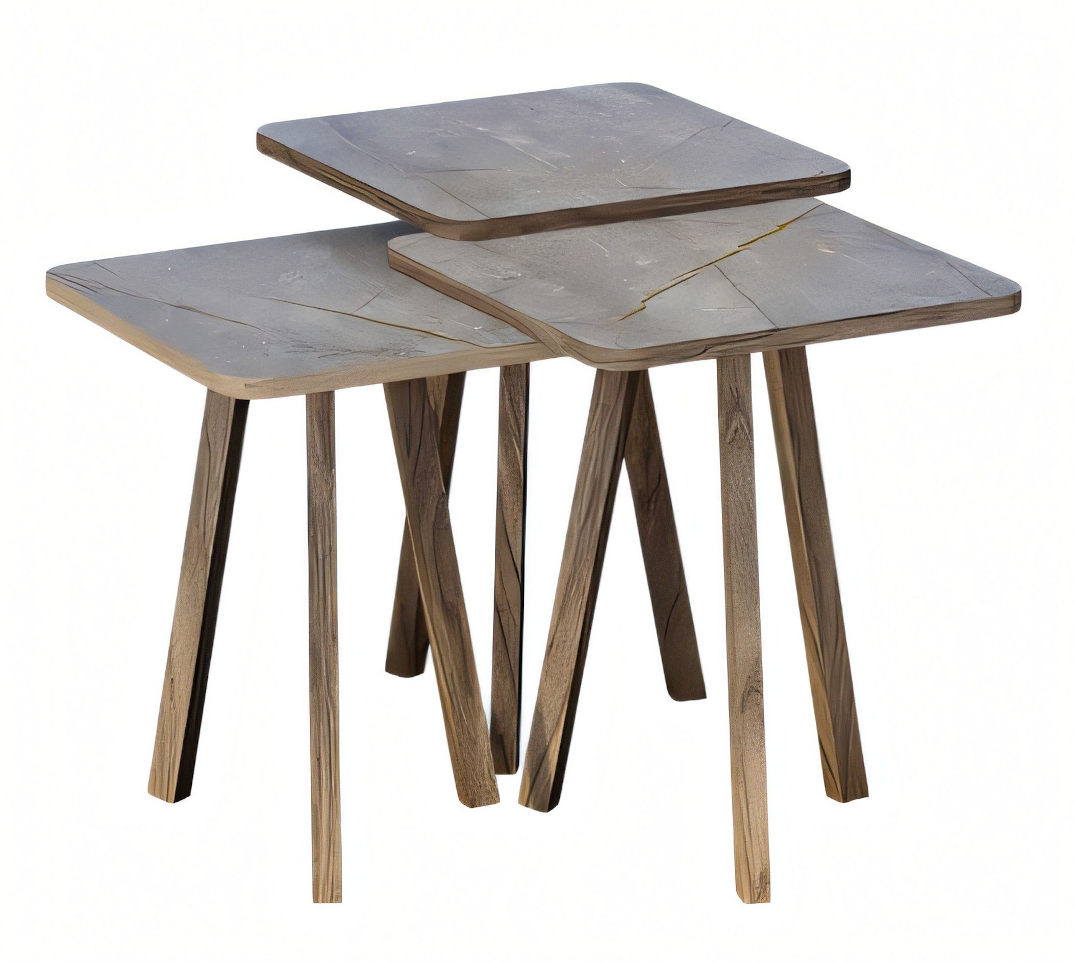 Xlmoebel Satztisch Graues Holz Couchtisch Set im modernen, eleganten Design (Set, 3er-Set), Made in Europa