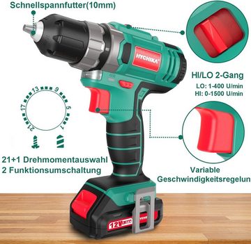 HYCHIKA Akku-Schrauber 12V Akku-Bohrmaschine mit 1,5 Ah Akkus, 30,00 Nm, 21 Bits und Tragekoffer für Heimwerker und Wandbohrer