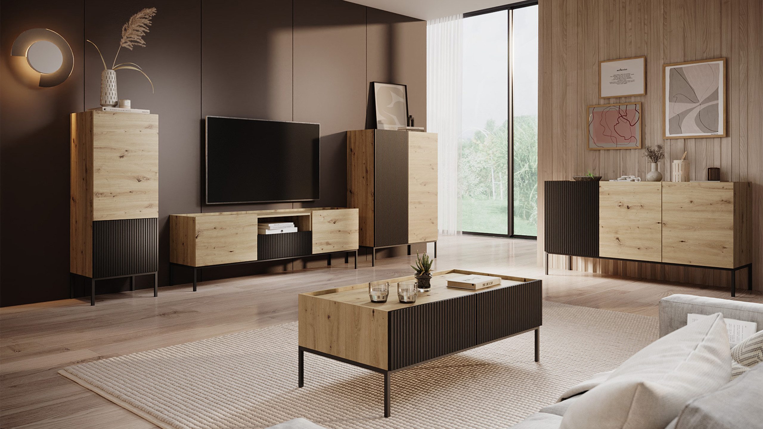 MIRJAN24 Wohnzimmer-Set Como I, (5er-Set, 3x Kommode, Couchtisch. TV-Lowboard), Untergestell aus Metal