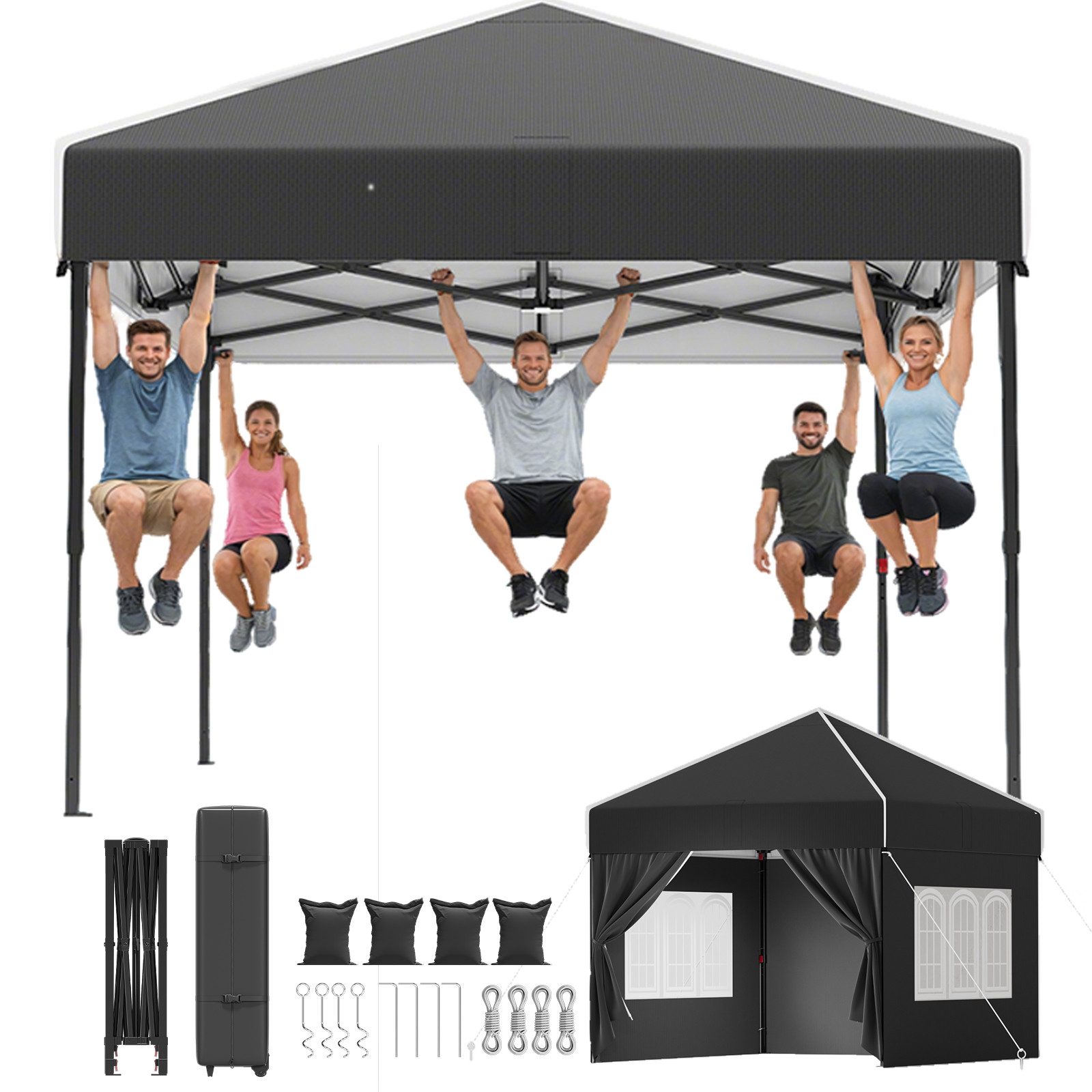 HOMALL Pavillon winterfest und wasserdicht 3x3/3x4.5/3x6m Faltpavillon Gartenpavillon, (mit Tragetasche & Sandsäcken, für Garten Camping), Spitzdach-Pavillon mit 4 abnehmbaren Seitenwänden