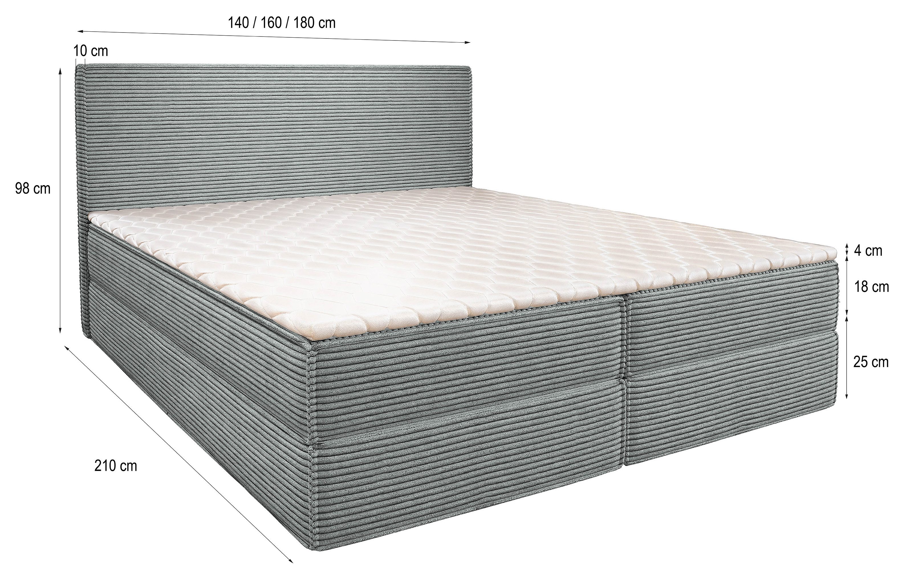 Masseno Boxbett PELLIO 140x200 cm mit Bonell Matratze und Topper