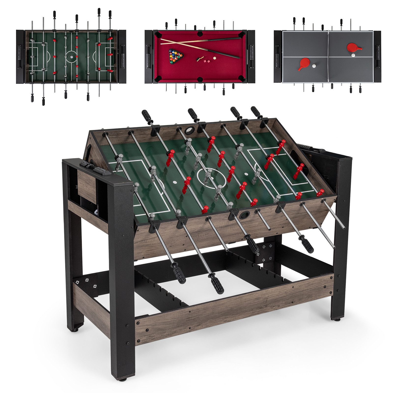 COSTWAY Kickertisch, 3-in-1 drehbarer Billardtisch, 49-Zoll Tischtennis