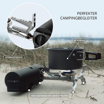 EVOCAMP Gaskocher klappbarer Campingkocher mit Piezozündung inkl. Tragetasche, ohne Gaskartuschen ohne Wärmeleitblech
