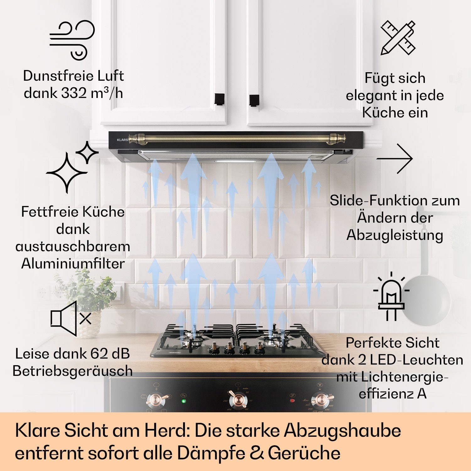 Klarstein Deckenhaube Vilhelmine 60 Retro Vilhelmine 60 Retro, Ausziehbare Abluft Umluft Aktivkohlefilter LED