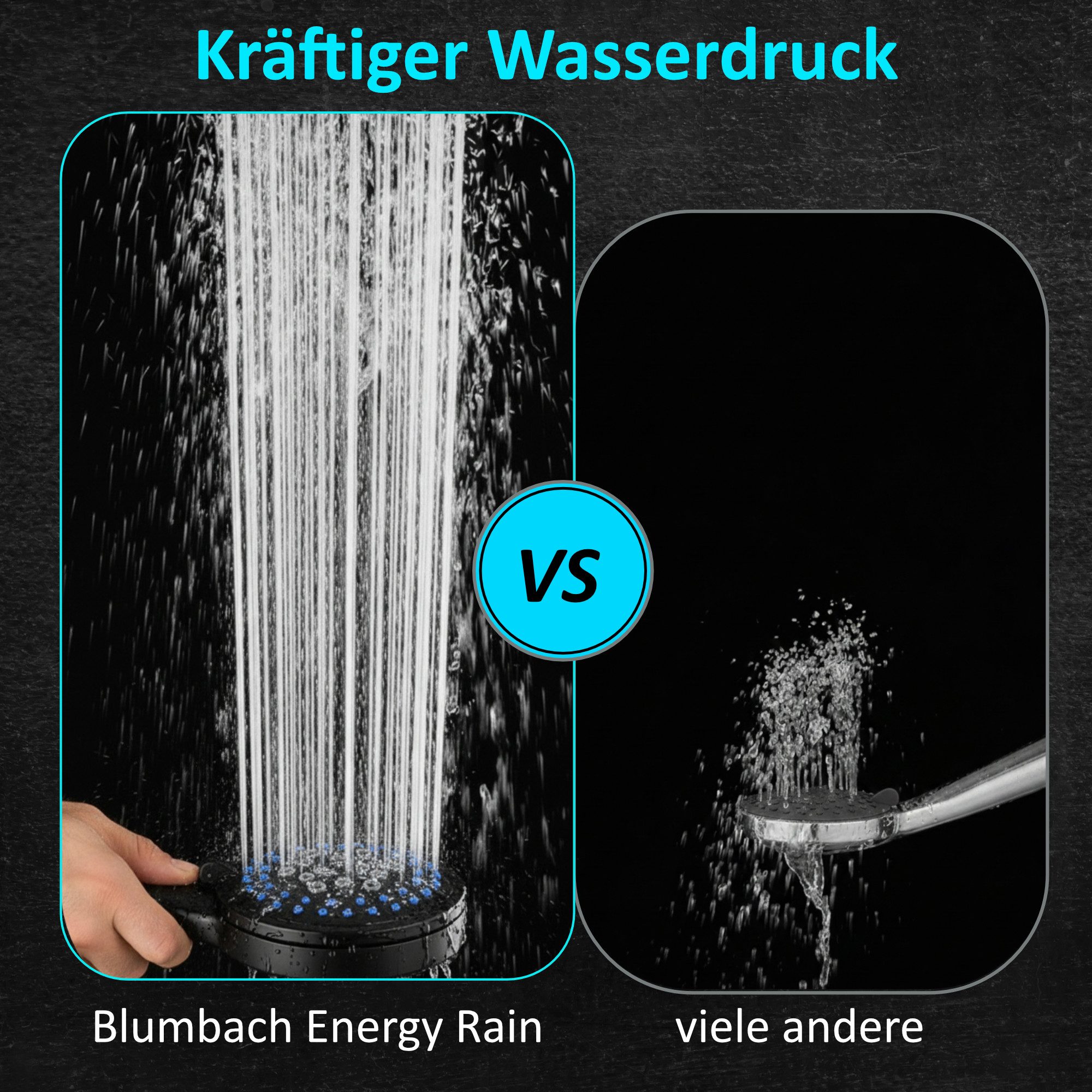 Blumbach Handbrause - Duschkopf Energy Rain, (Hochdruck Duschkopf wassersparend + druckerhöhend), mit 9 außergewöhnlichen Strahlarten