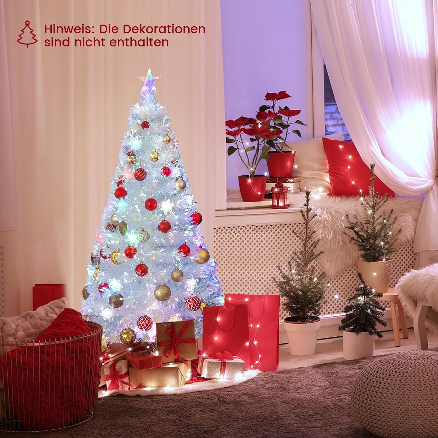 COSTWAY Künstlicher Weihnachtsbaum, mit Beleuchtung, Glasfaser & Sternspitze, 210cm