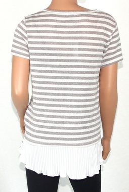 Iwie T-Shirt gestreift creme Glänzend, hinten Plissee Absatz in weiß