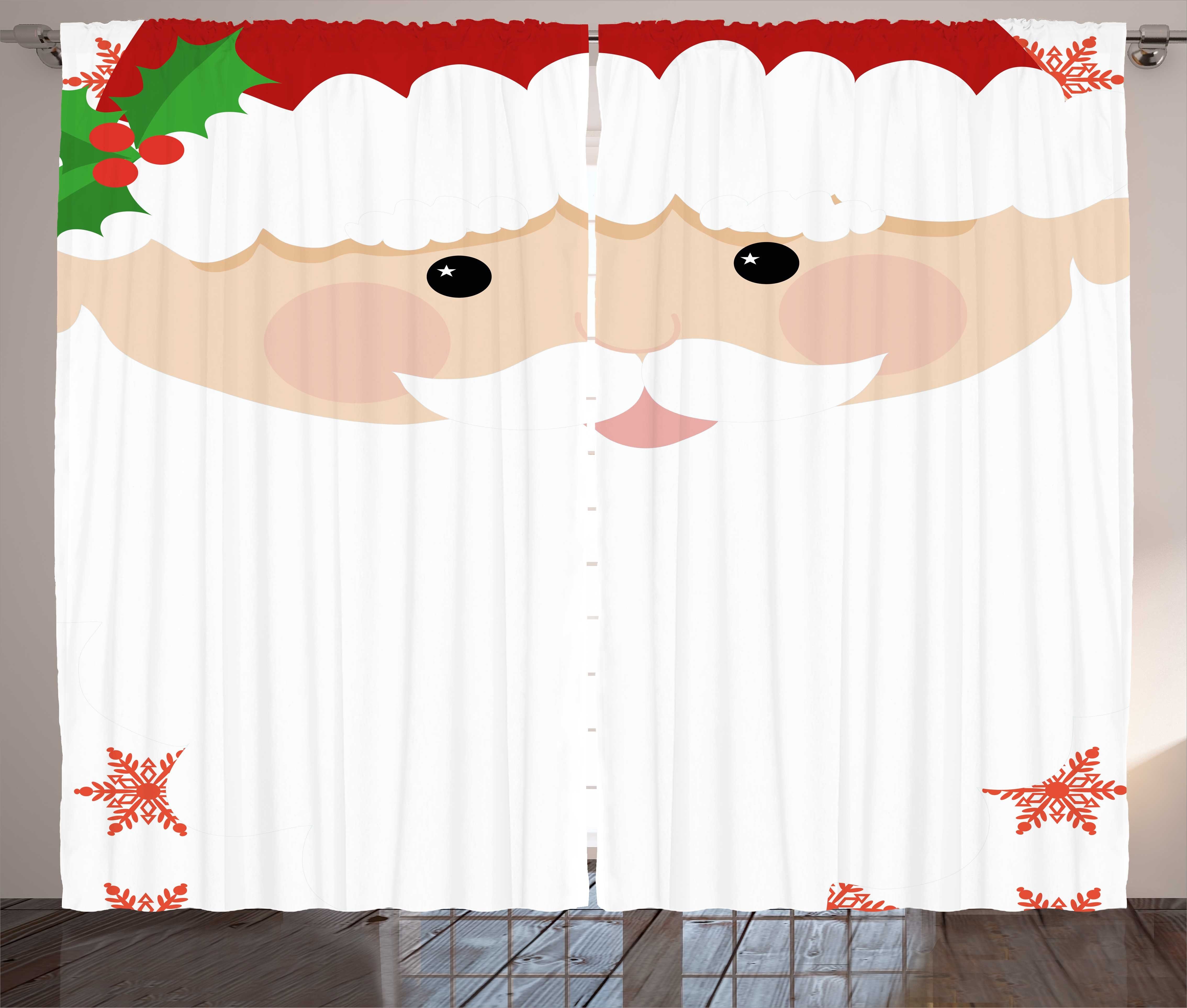 Gardine Schlafzimmer Kräuselband Vorhang mit Schlaufen und Haken, Abakuhaus, Weihnachten Karikatur-Gesicht Sankt