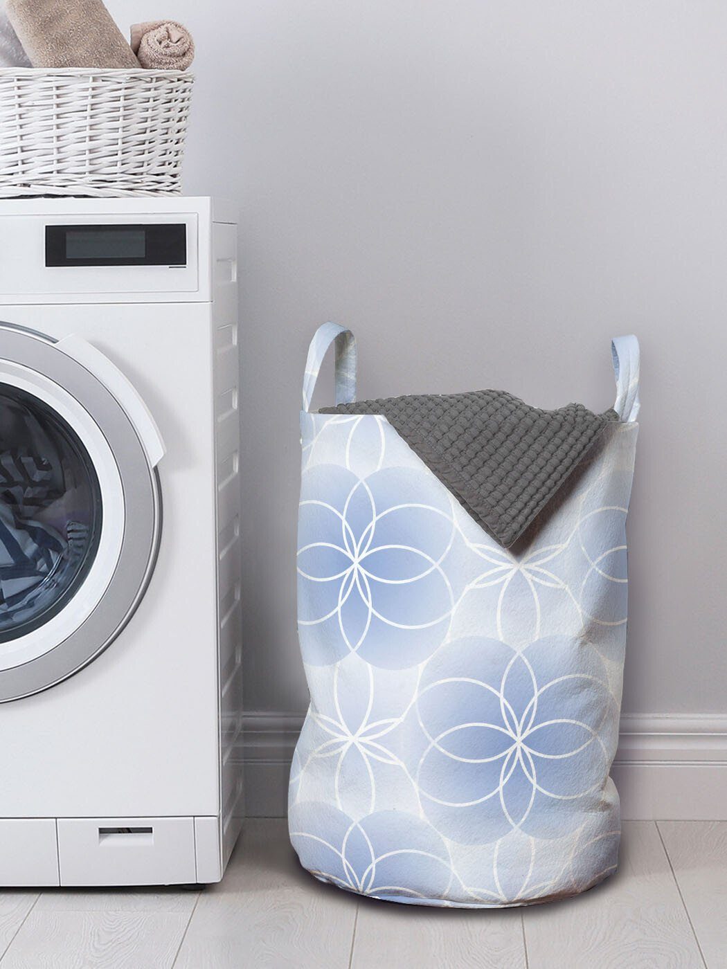 Wäschekorb Waschsalons, des Kunst für Kordelzugverschluss Lebens Wäschesäckchen Blau mit Abakuhaus Blume Griffen