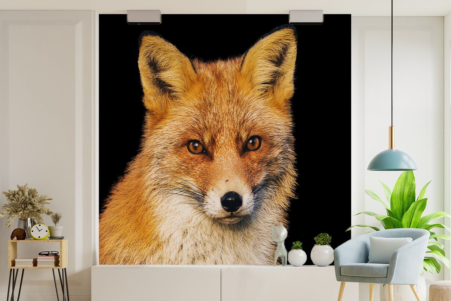 Vinyl Fuchs Matt, MuchoWow für - - Rot bedruckt, Wandtapete Tapete Schwarz, oder St), (5 Fototapete Schlafzimmer, Wohnzimmer