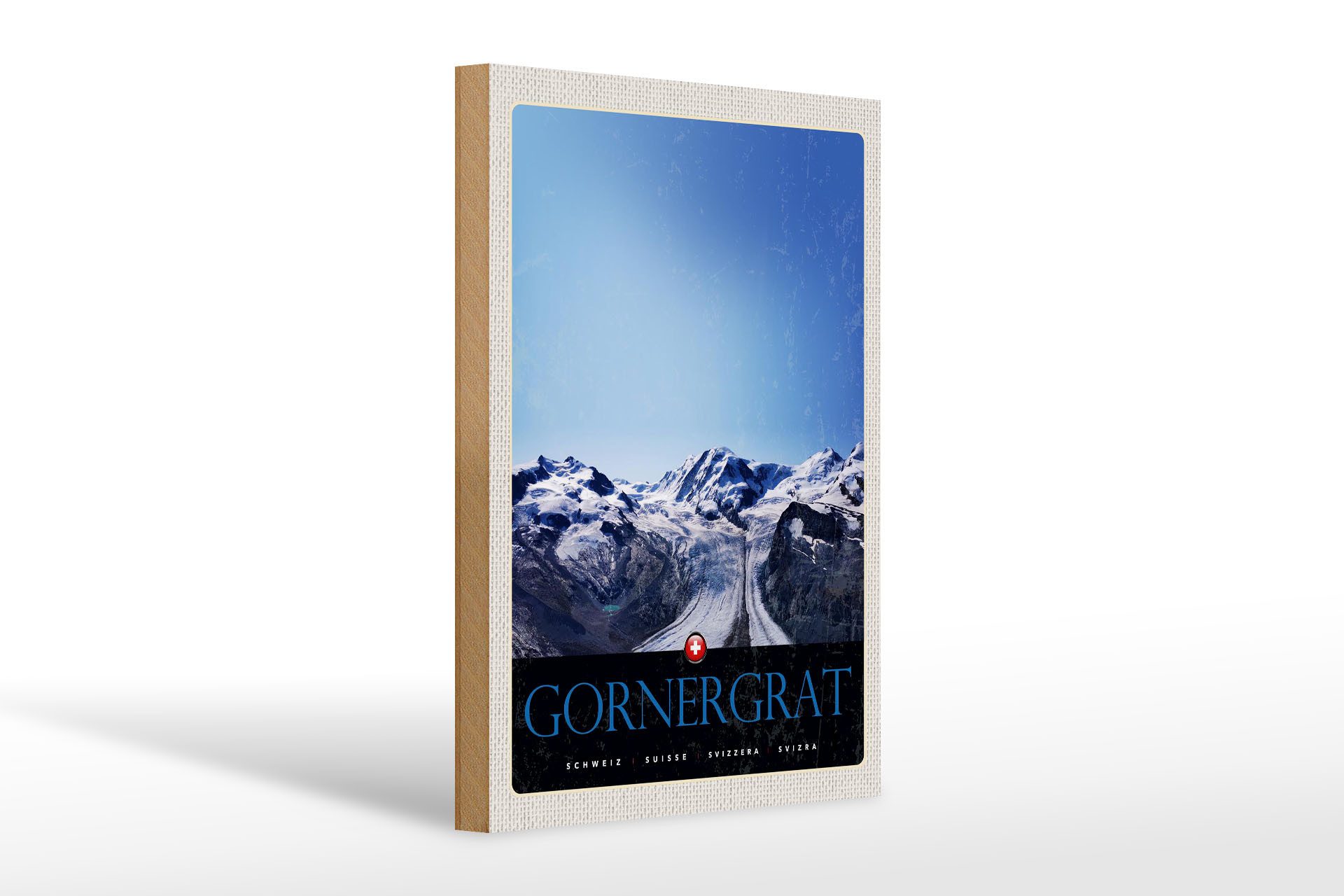 Holzbild Reise 20x30cm Gornergrat Schweiz Gebirge Winter
