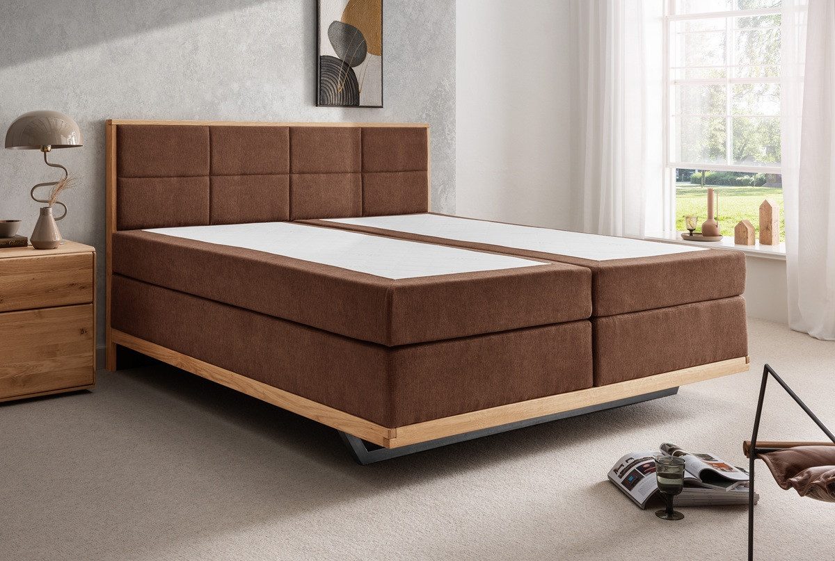Main Möbel Boxspringbett Boxspringbett 'David' 180x200cm Eiche Stoff braun
