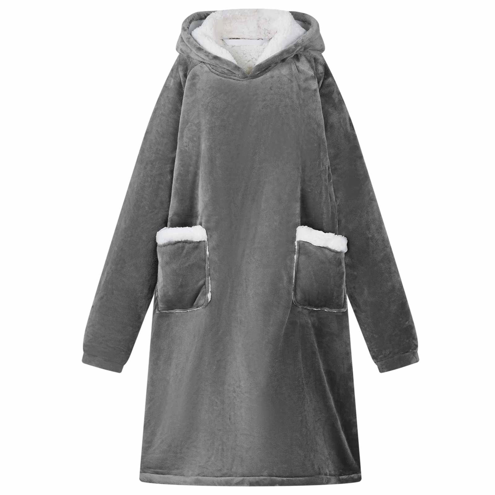 Unisex-Bademantel Decken-Hoodie Dunkelgrau L Fleece und Flanell