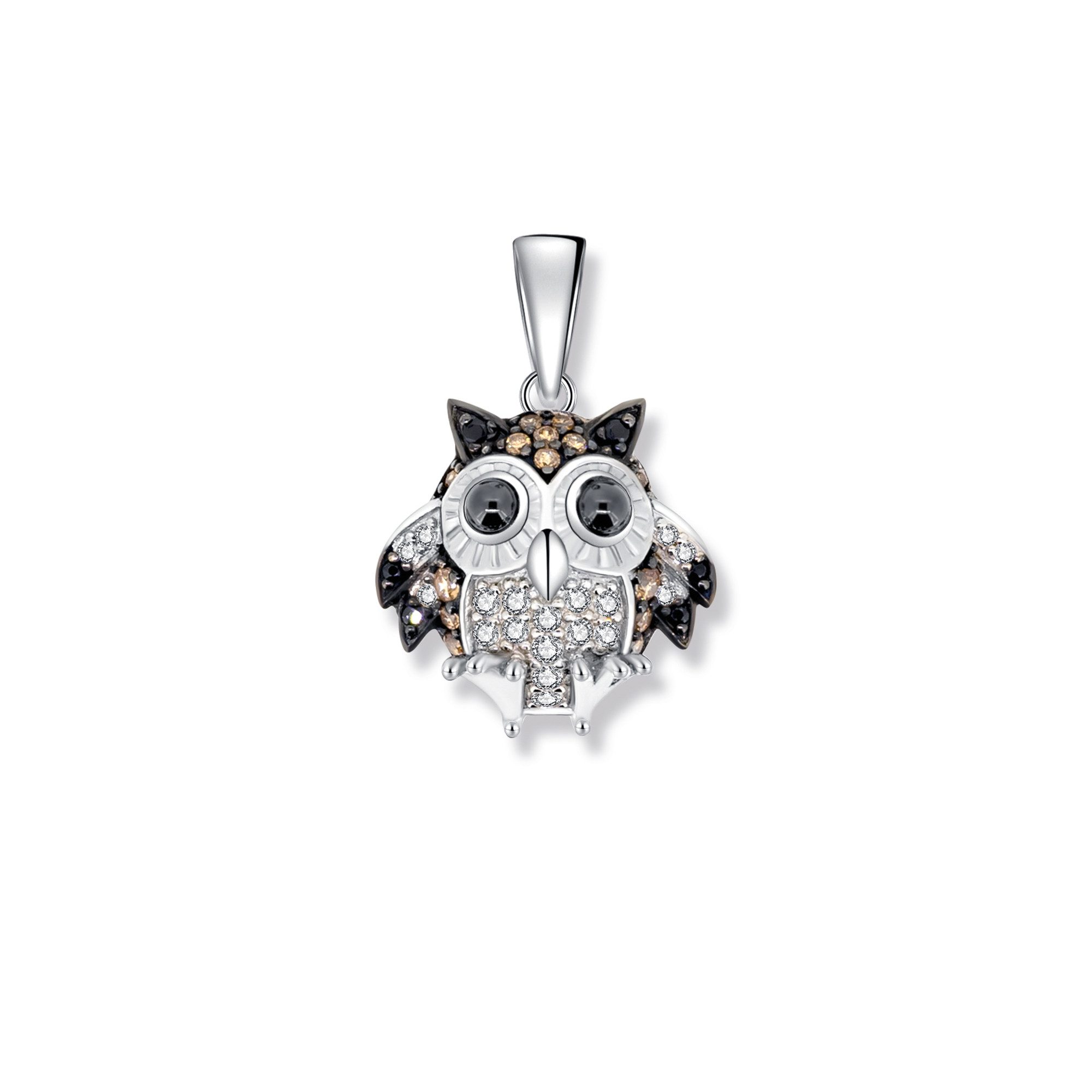 Seinerzeit FLORA & FAUNA Kettenanhänger Finn Eulen Anhänger, Schmuck aus 925 Sterling Silber (Vom Wald inspirierter Damenschmuck mit liebevoll gestaltetem Natur- und Tiermotiv – ein besonderer Begleiter im Alltag und zu besonderen Anlässen, 1-tlg., inkl. Geschenkverpackung für Frauen ob Freundin, Mutter, Ehefrau, Oma), rhodiniert, geschwärzt und Zirkonia-Steinen