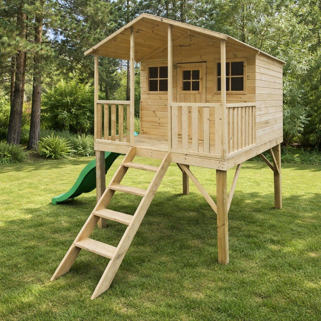 bv-vertrieb Spielhaus Kinderspielhaus 235x190x283 Spielhaus Holz-Gartenhaus Rutsche #3997