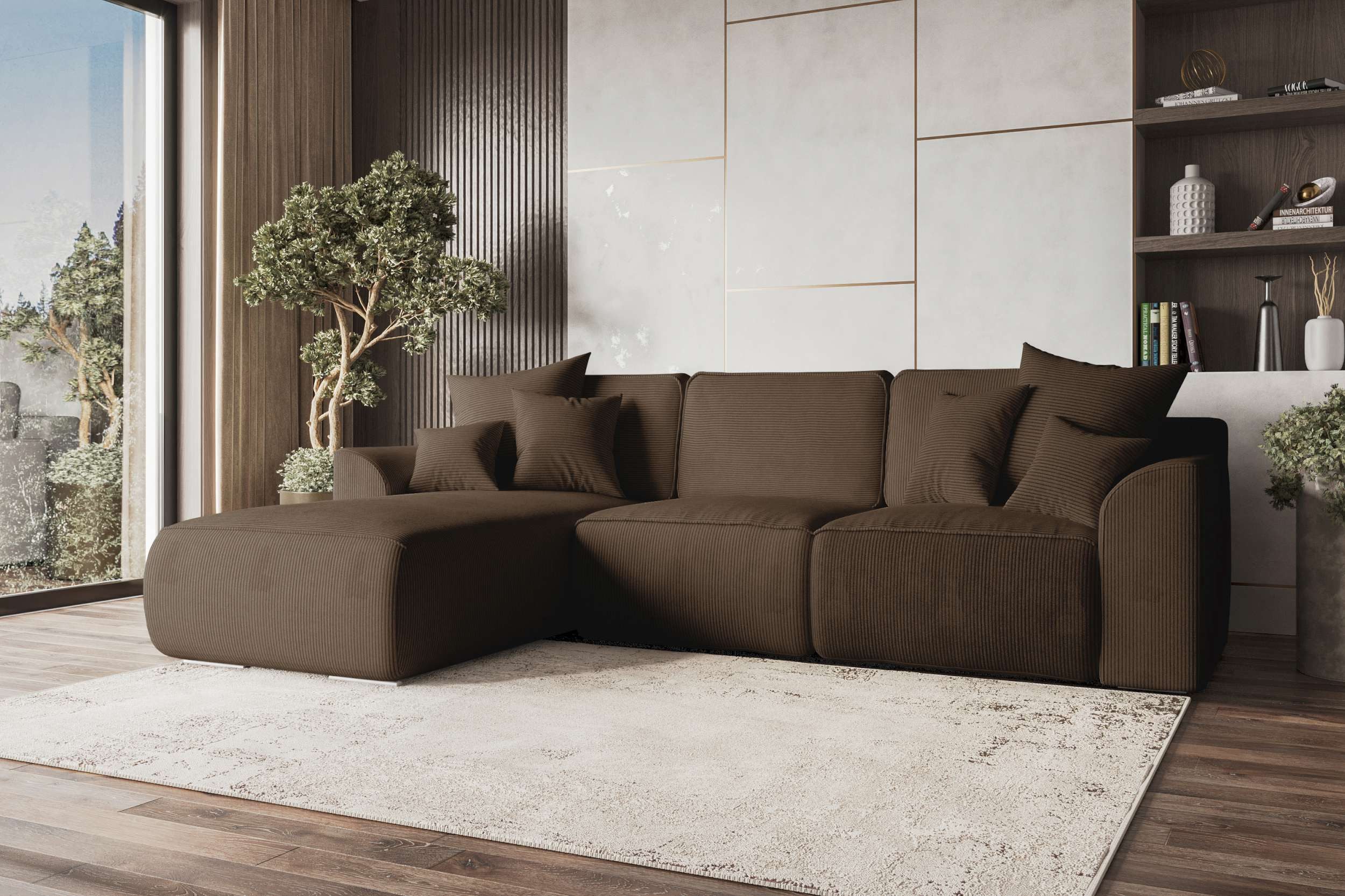 99rooms Ecksofa Gusto, Sofa L-Form, Eckcouch, mit Schlaffunktion, abnehmbaren Rückenkissen, Bezug-Cordstoff POSO