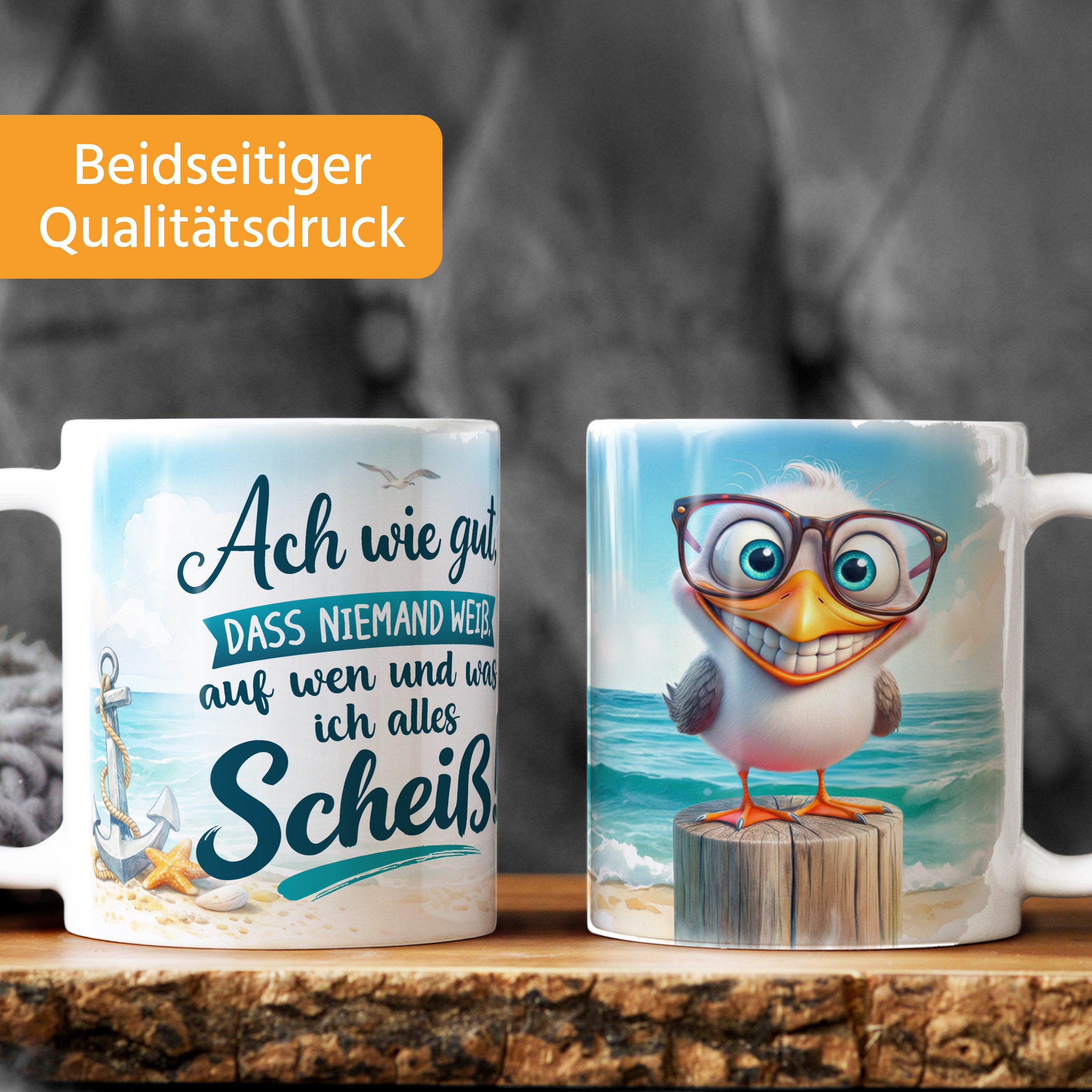 MoonWorks Tasse Tasse Möwe Spruch - Ach wie gut dass niemand weiss - Bürotasse, Keramik