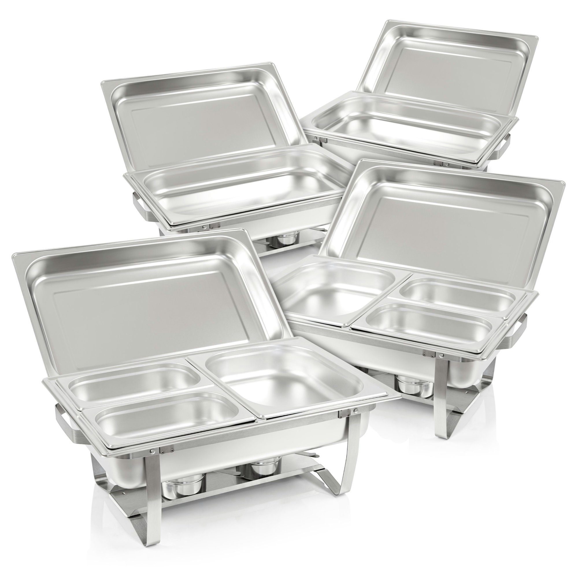 Speisenwärmer Chafing dish Profi Set "Grenoble", 4x Edelstahl Warmhaltebehälter Esse