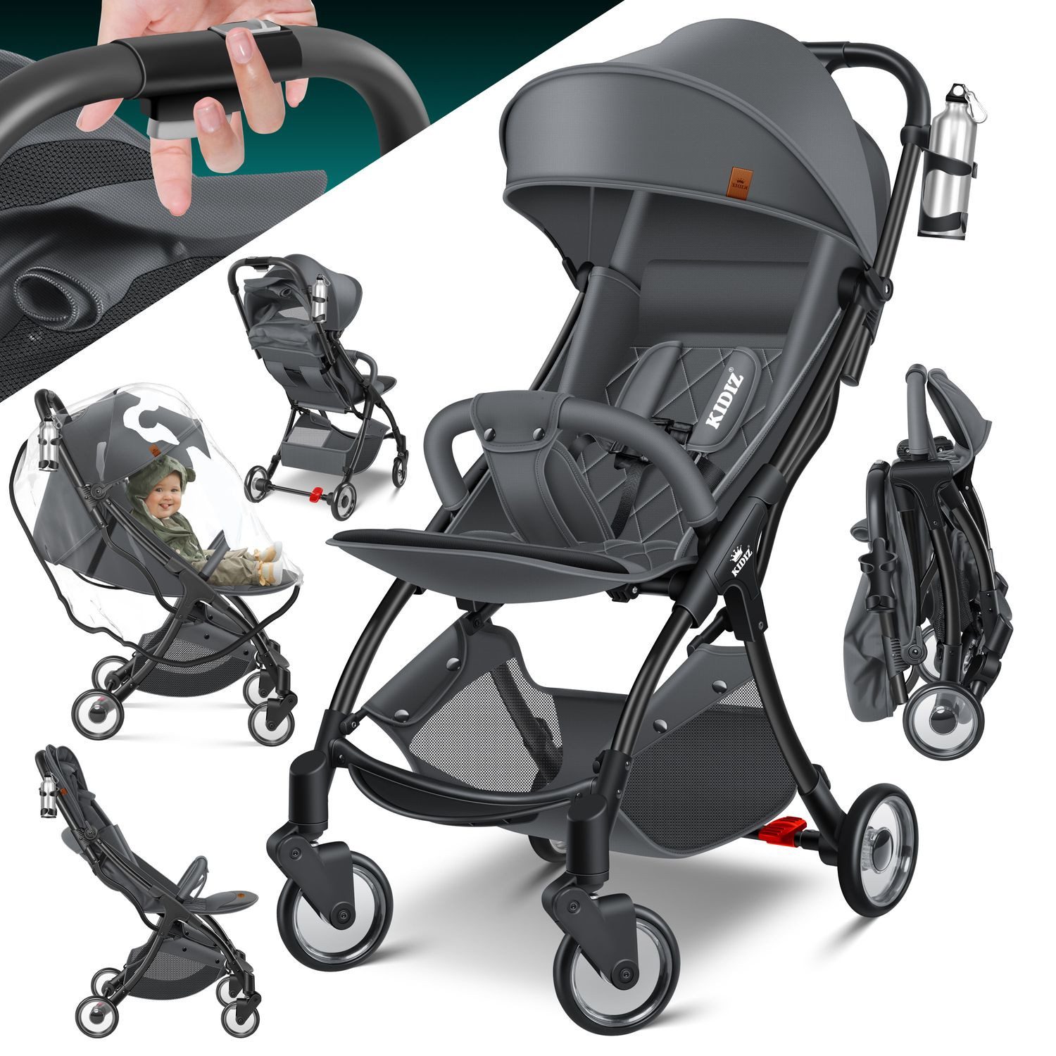 Kombi-Kinderwagen Sportwagen Faltbar, Buggy mit verstellbaren Rückenlehnen & 360° Räder