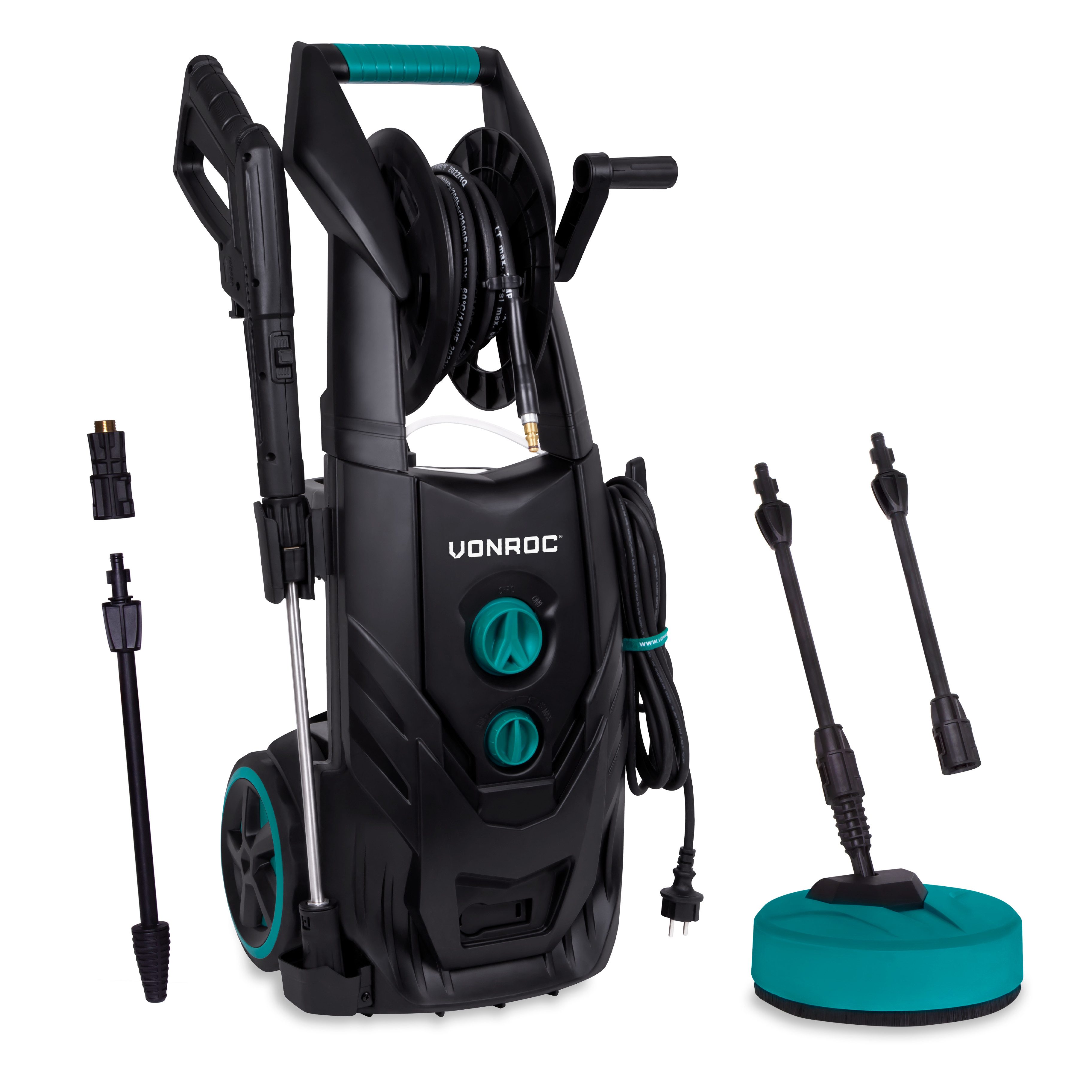 VONROC Hochdruckreiniger Fasadenreiniger, Druck max: 195 bar, 2500 W, Fördermenge max: 468 l/h, (11 tlg), Reinigungstank, Aluminium Pumpe - inkl. Zubehör-Kit