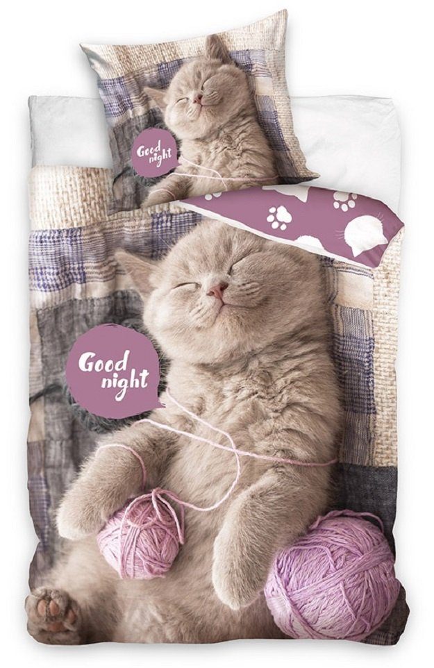 One Home Bettwäsche, Renforcé, 2 teilig, mit süßen Katzen Welpen