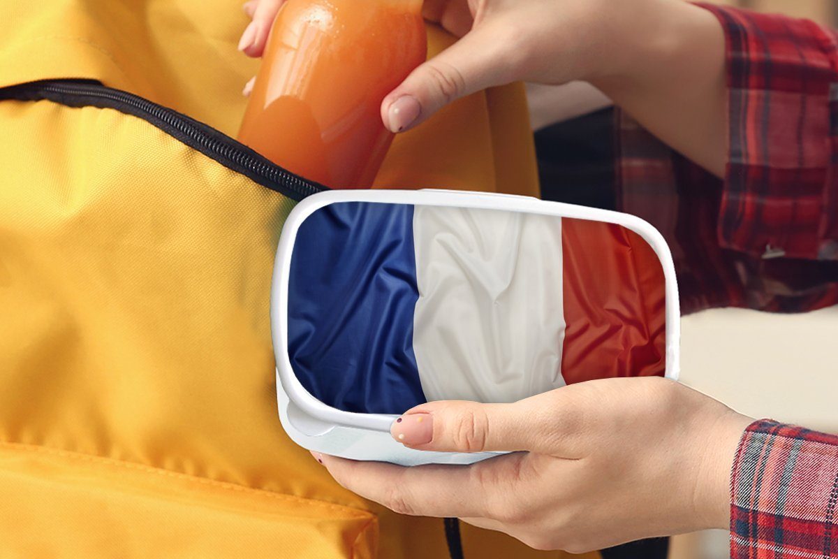 MuchoWow Lunchbox Nahaufnahme der für Brotbox Flagge Erwachsene, Kunststoff, von weiß Jungs und Kinder Brotdose, Mädchen für und Frankreich, (2-tlg)