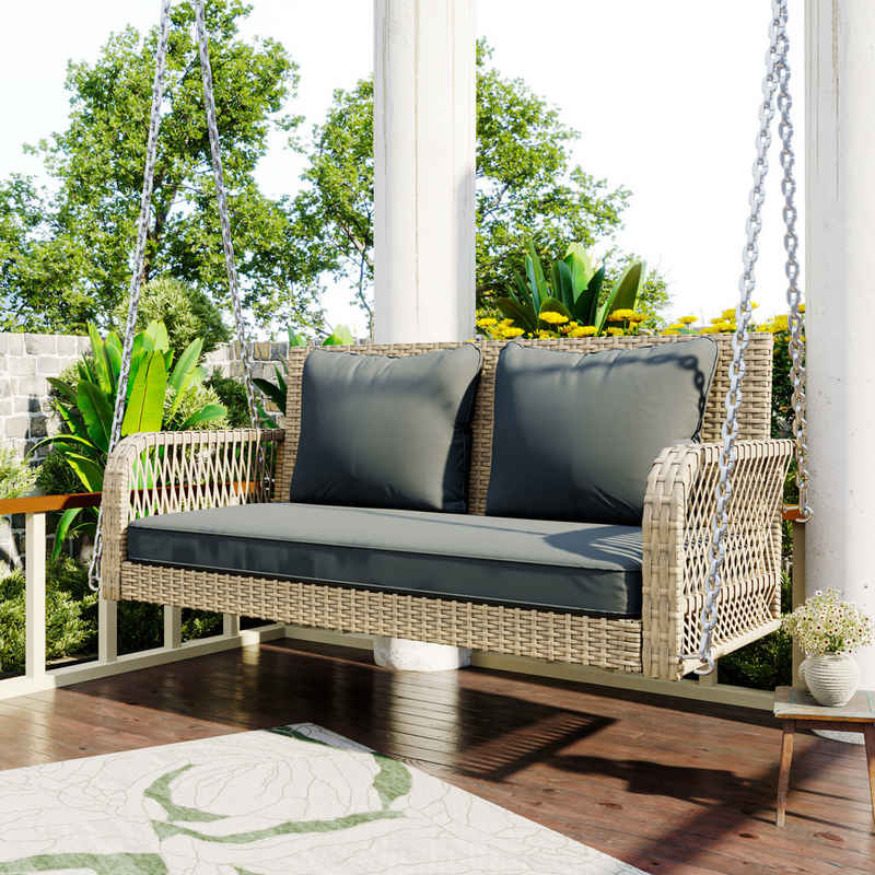 XDeer Hollywoodschaukel Gartenschaukel, Gartenmöbel-Set für den Außenbereich Rattan, 2 Sitze, mit Sitzkissen und Rückenkissen, Abnehmbar und waschbar