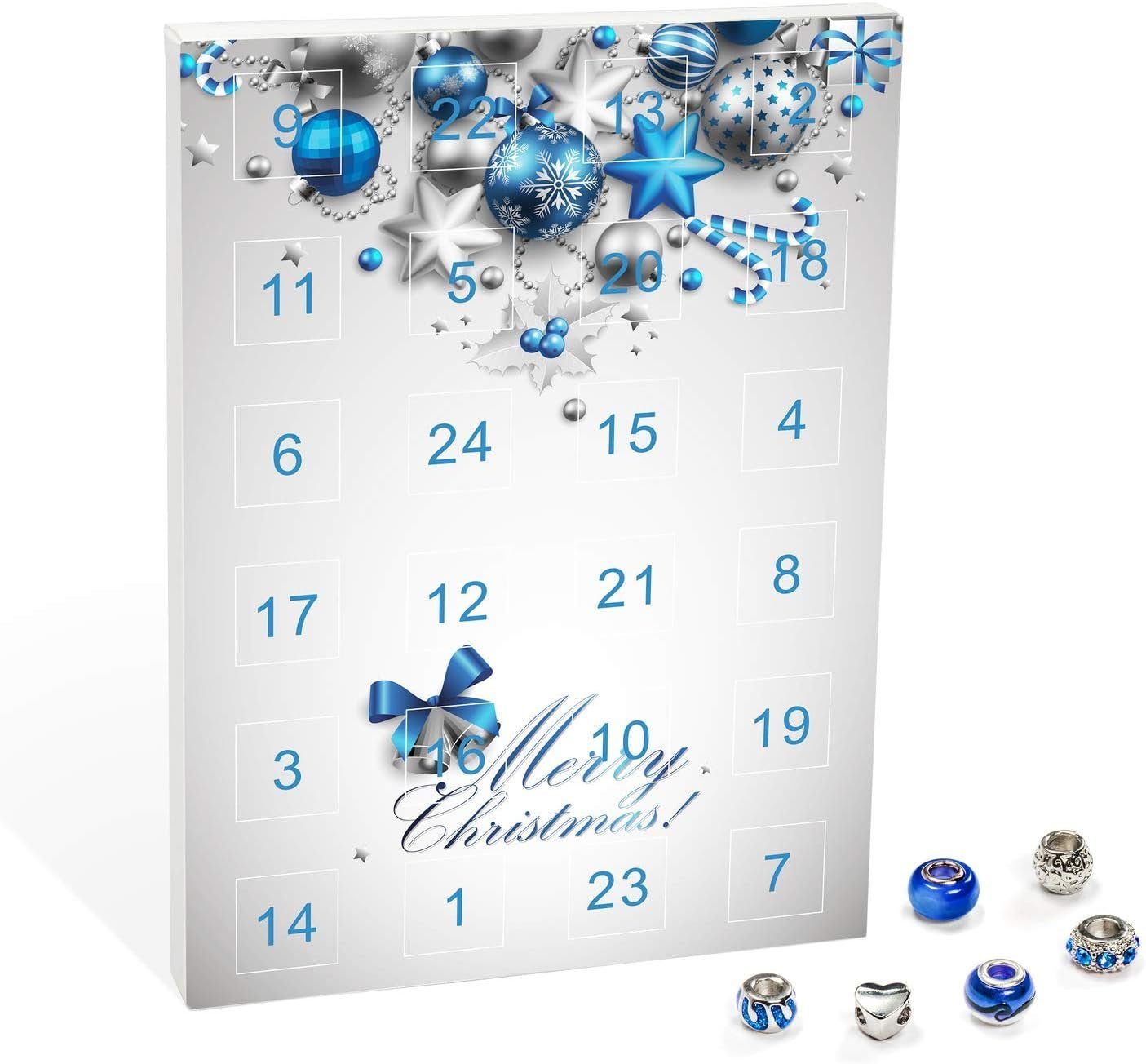 VALIOSA Schmuck-Adventskalender, Merry Halskette, + Christmas' individuelle 22 Perlen-Anhänger Armband