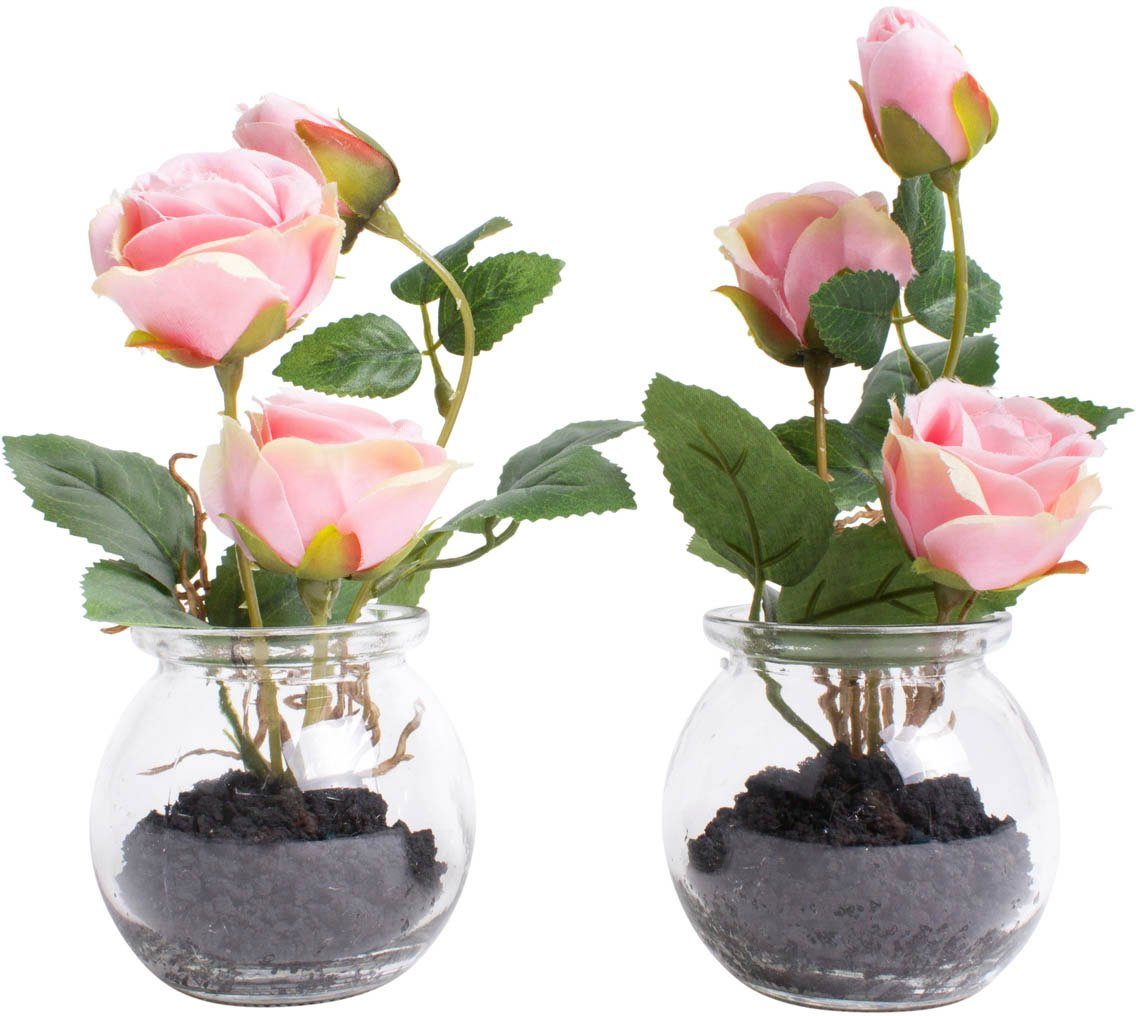 dekorativen Rose, Höhe Im - cm, Glas Kunstblume zusätzlichen 16 Aufwand Botanic-Haus, Rosen ohne Glas im