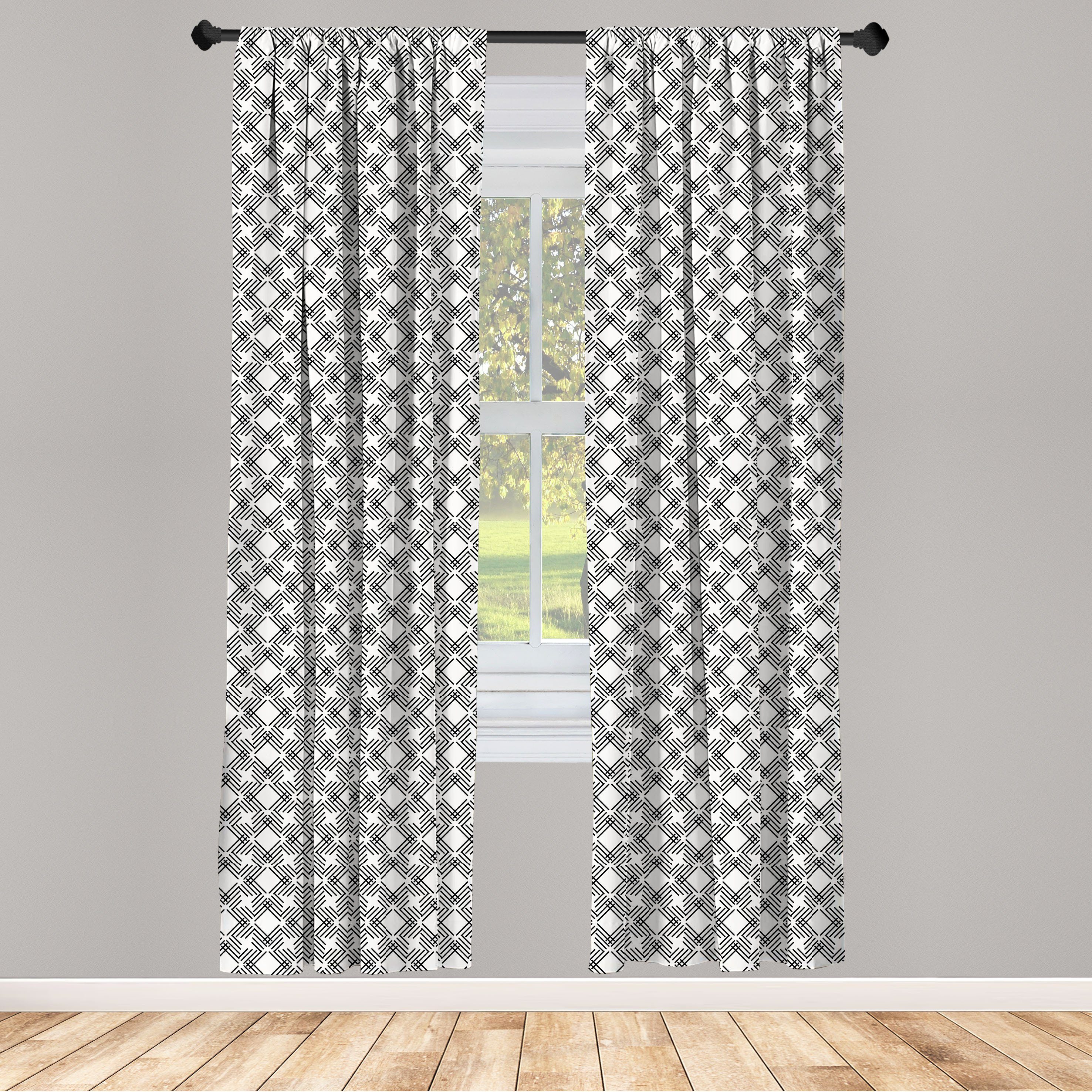 Gardine Vorhang für Wohnzimmer Schlafzimmer Dekor, Abakuhaus, Microfaser, Schwarz und weiß monochrome-Linie